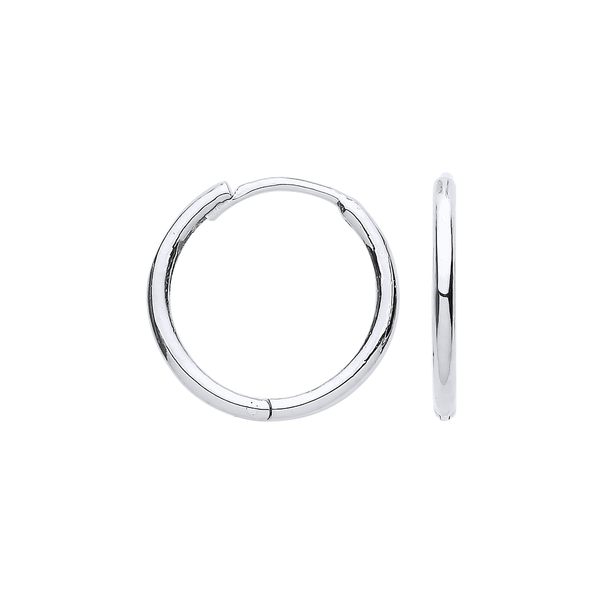 White Gold 14mm Plain Hinged Huggie Earrings