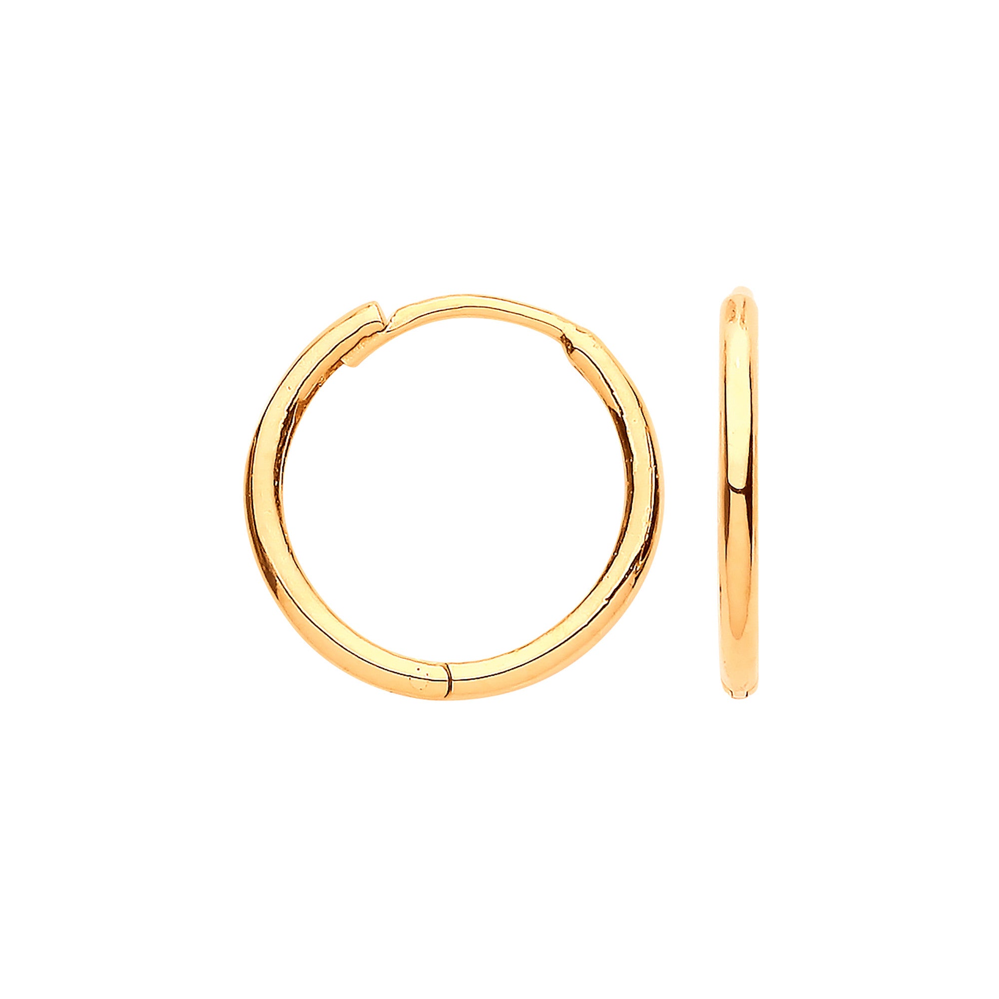 Yellow Gold 14mm Plain Hinged Huggie Earrings