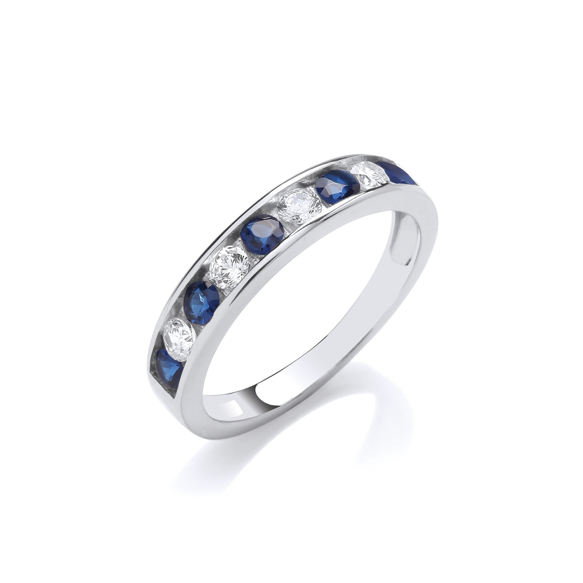 925 Sterling Silver Channel Set Cz Sapphire Half Eternity Ring