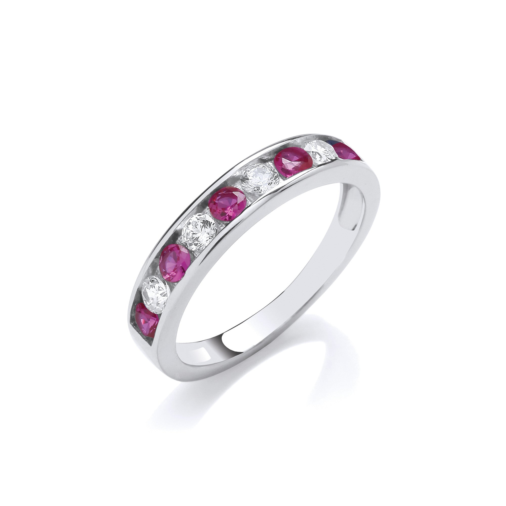 925 Sterling Silver Channel Set Cz Ruby Half Eternity Ring