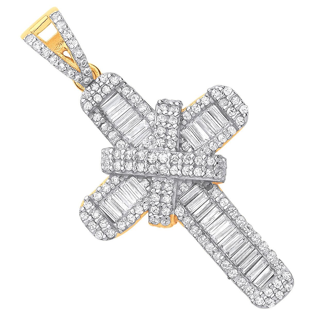 Yellow Gold CZ Kiss Cross Pendant