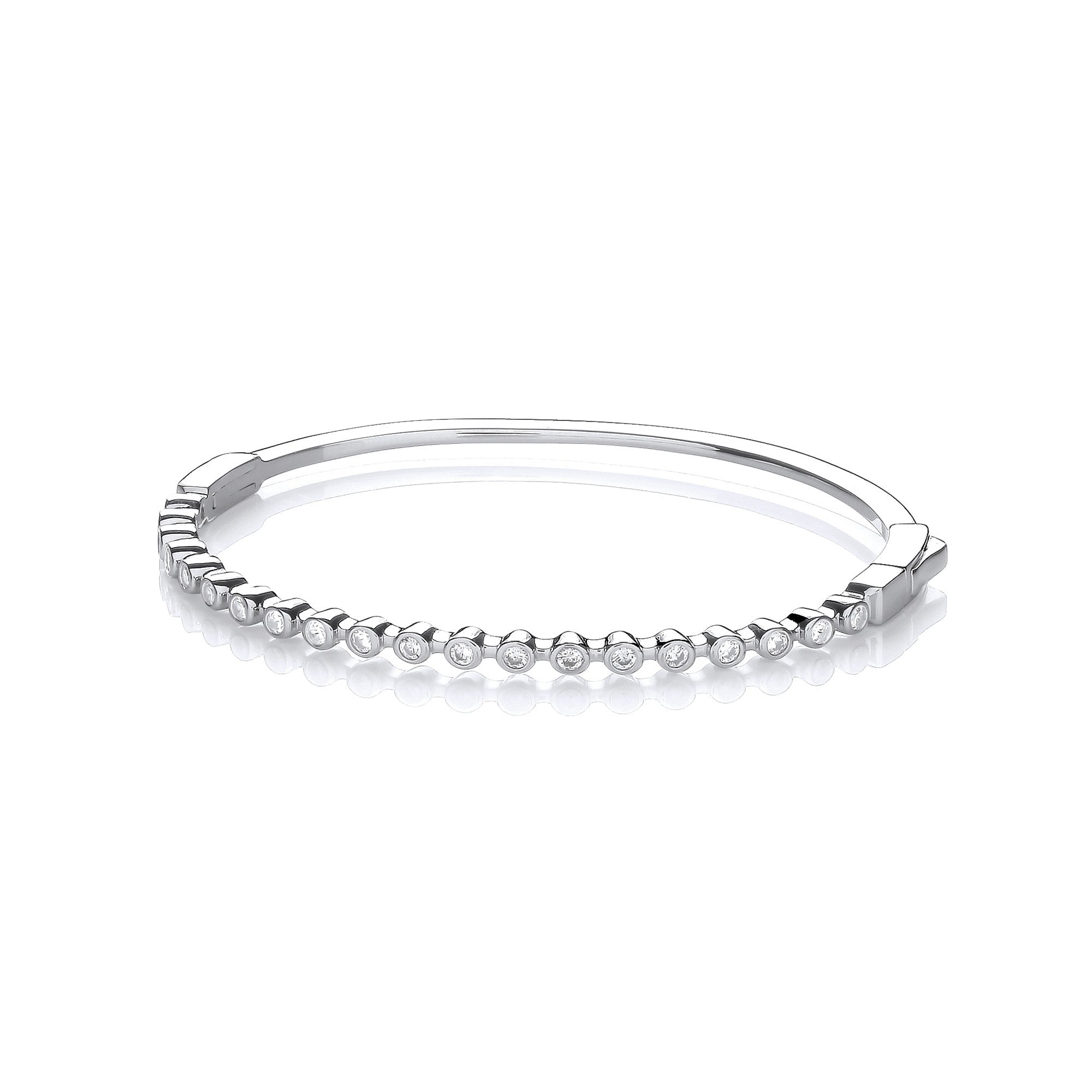 925 Sterling Silver Rubover Cubic Zirconia Ladies Bangle