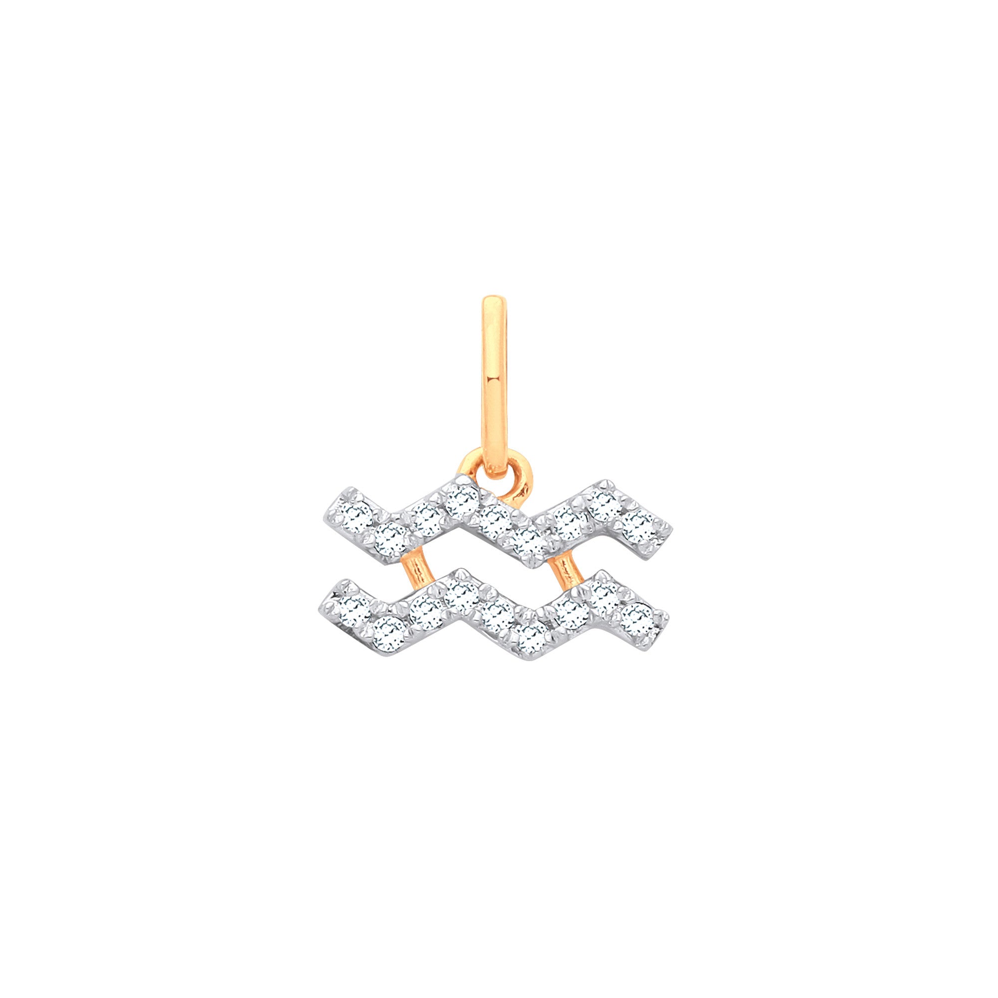 9ct Yellow Gold Aquarius Zodiac 0.10ct Diamond Pendant