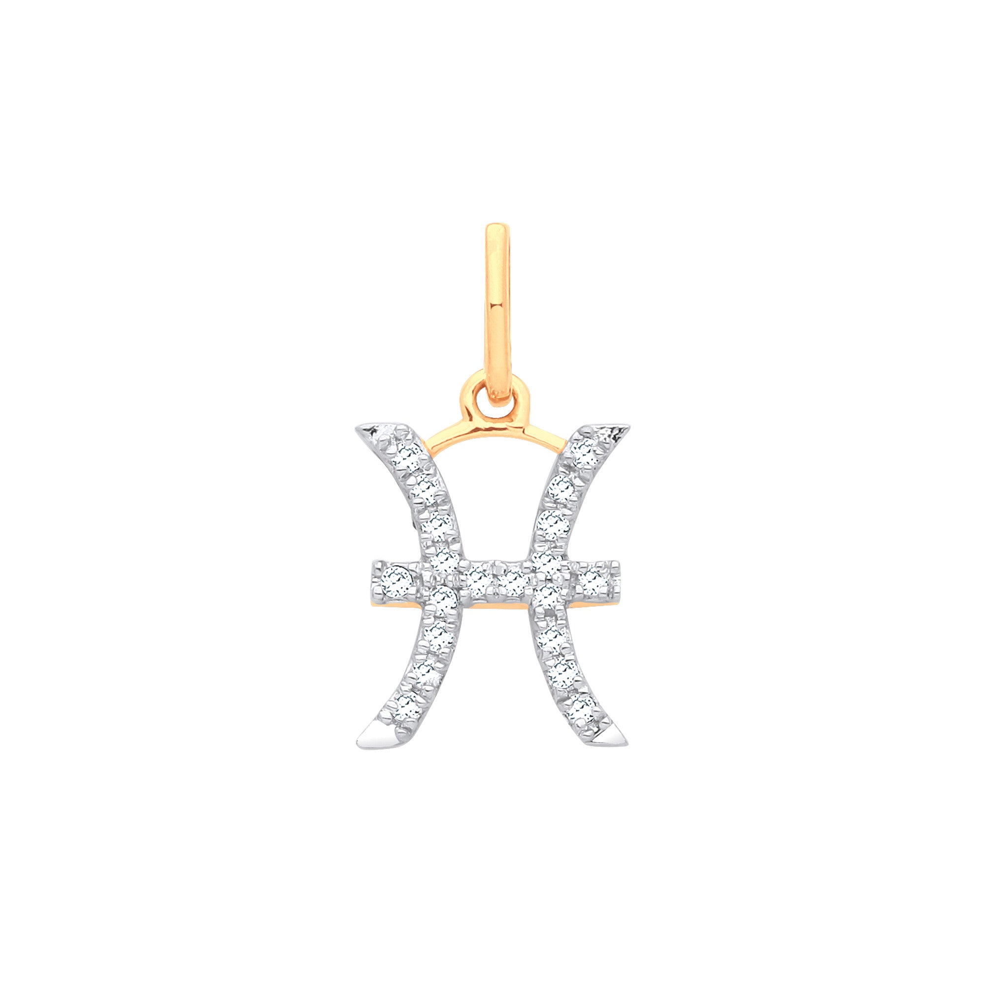 9ct Yellow Gold Pisces Zodiac 0.10ct Diamond Pendant