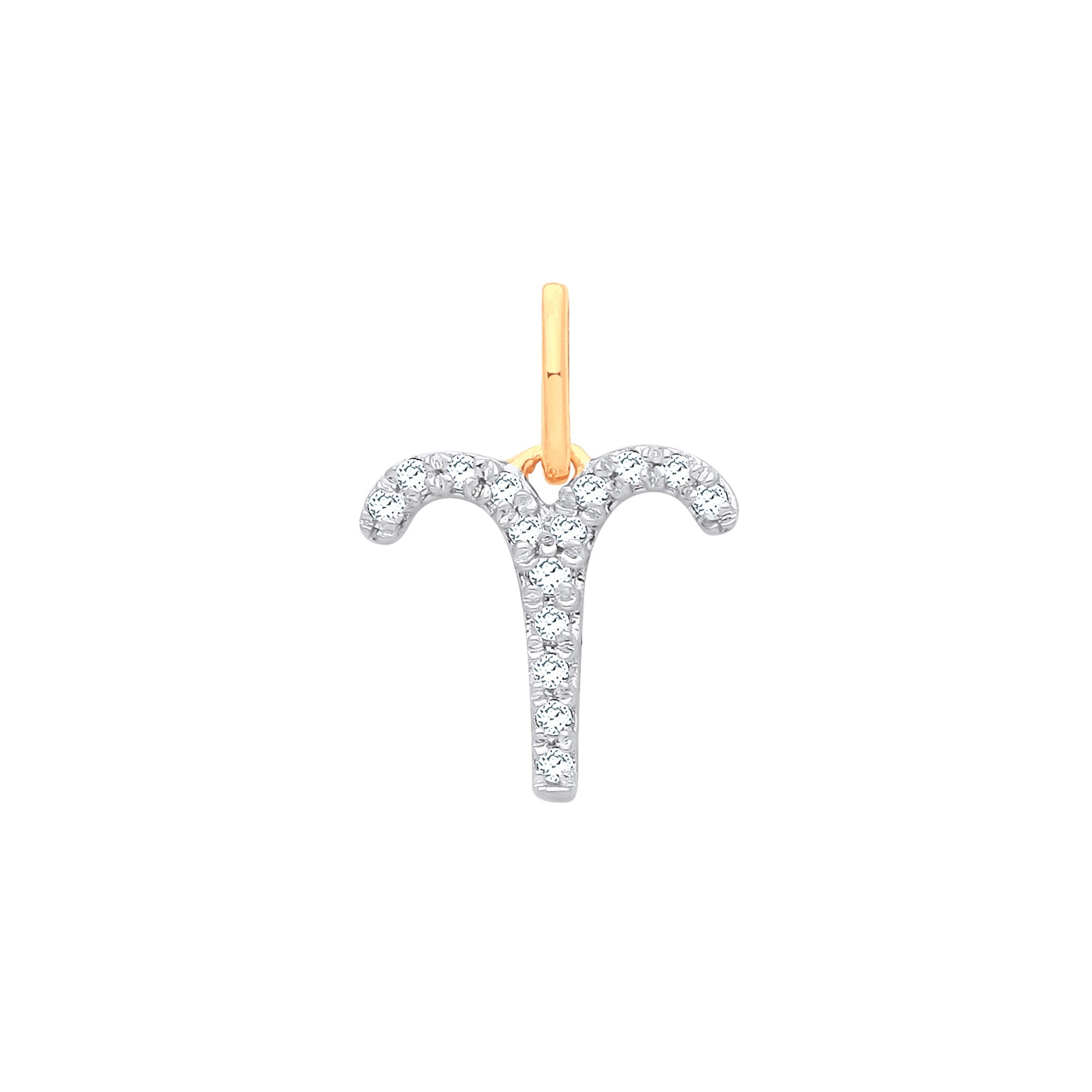 9ct Yellow Gold Aries Zodiac 0.10ct Diamond Pendant