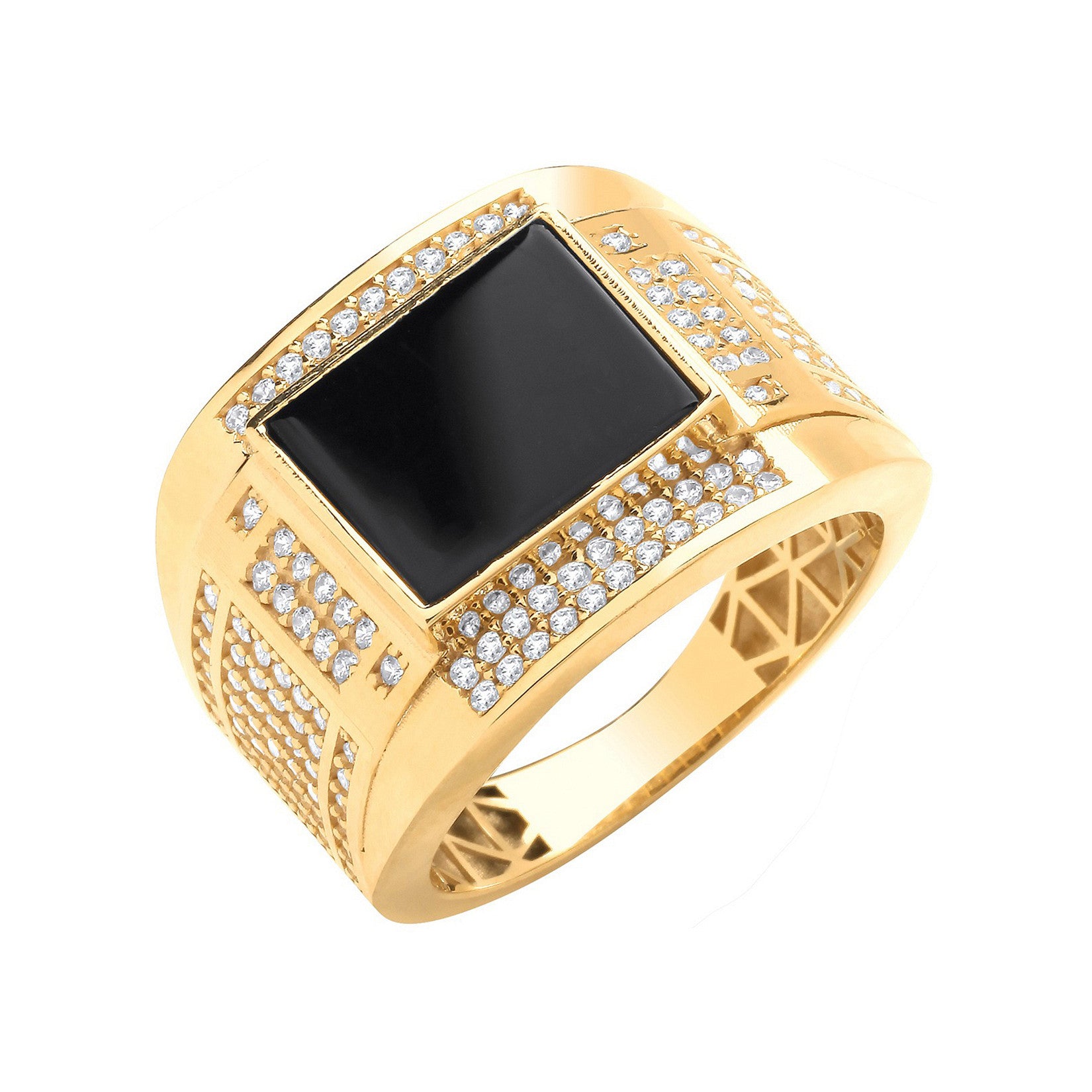 Yellow Gold CZ & Onyx Square Ring for Men