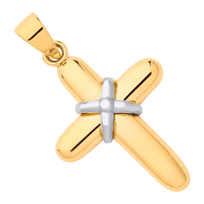 Yellow & White Gold Small Kiss Cross Pendant