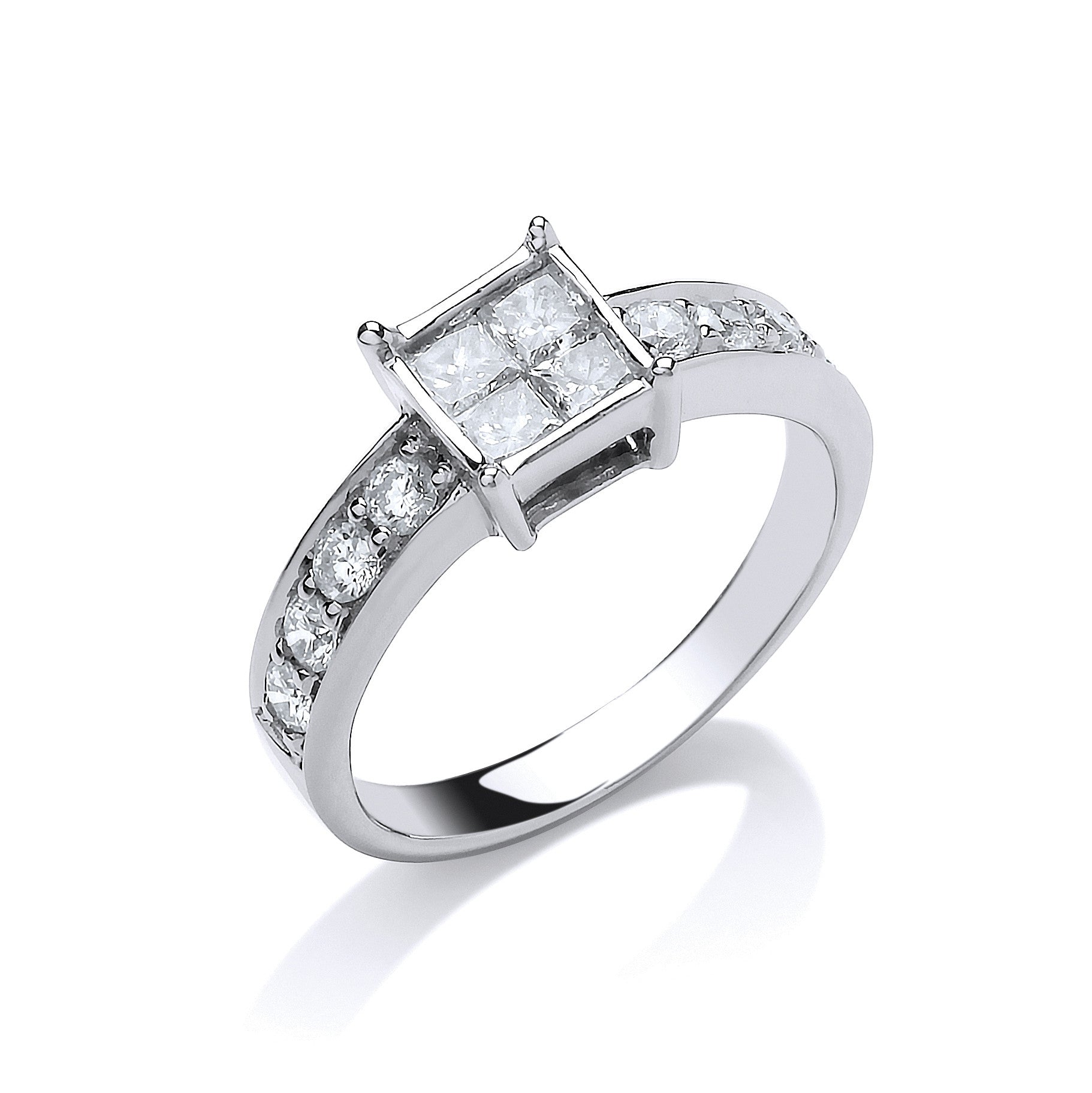 18ct White Gold 0.75ct Four Stone Princess Cut Diamond Engagement Ring