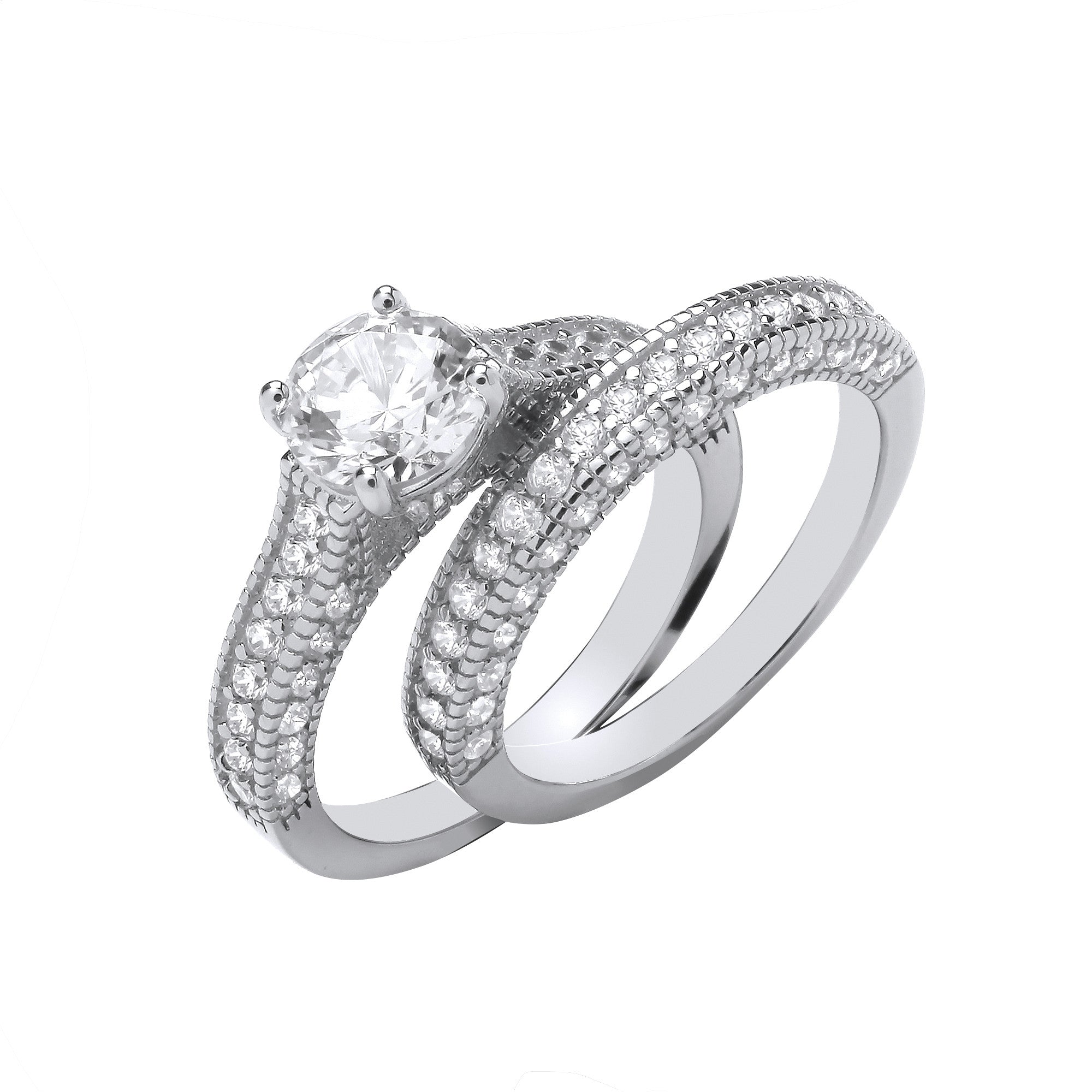 Silver Bridal Set Fancy Half Eternity Rings