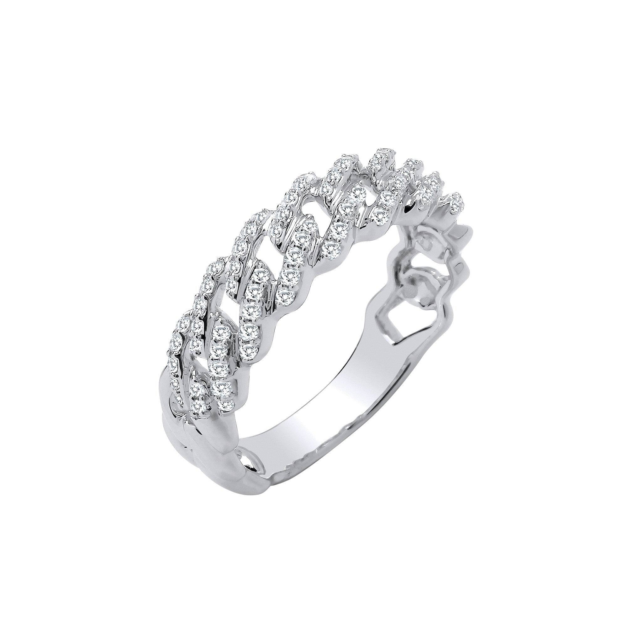 9ct White Gold 0.32ct Diamond Half Set Curb Ring