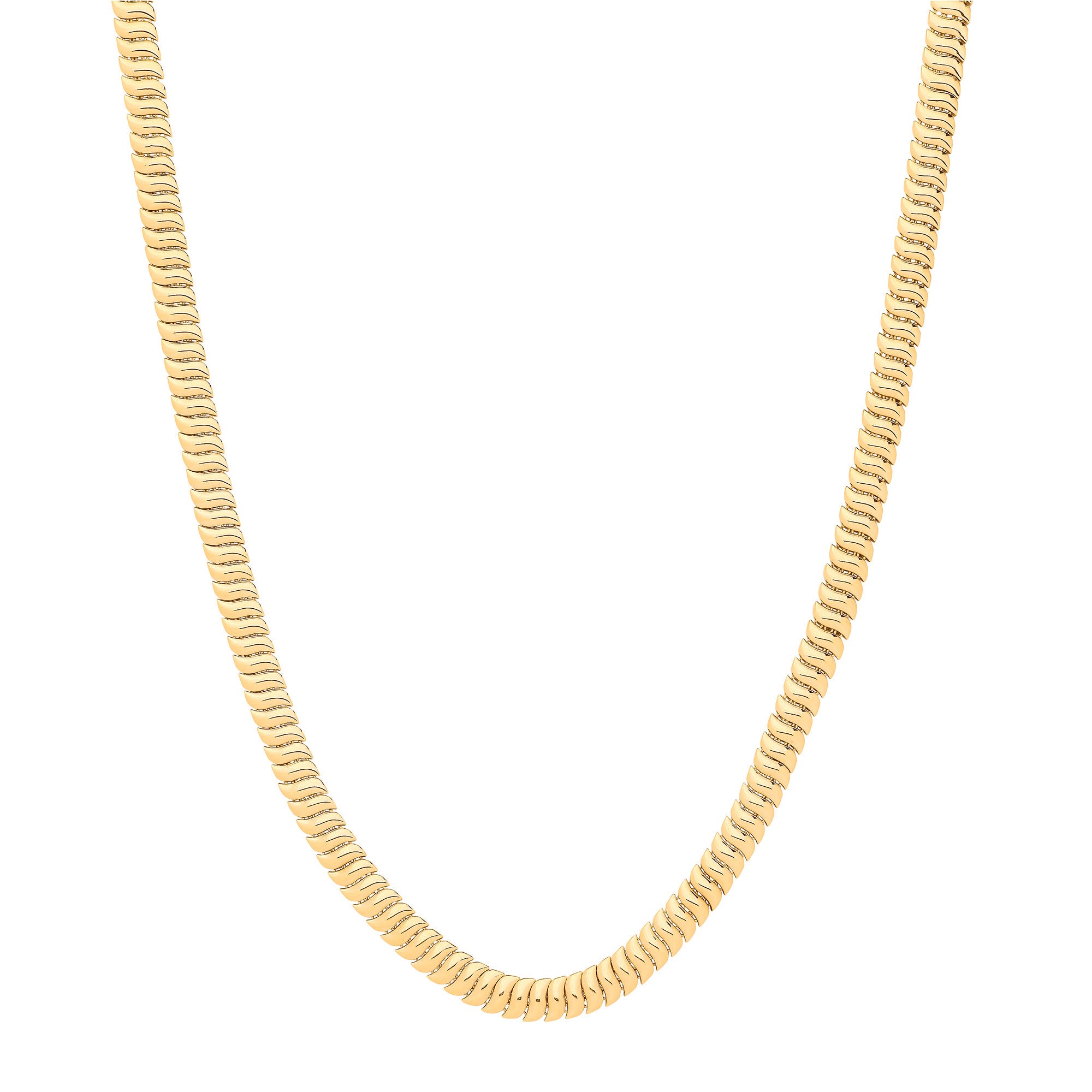Yellow Gold Ribbed 7mm Omega Snake Necklace