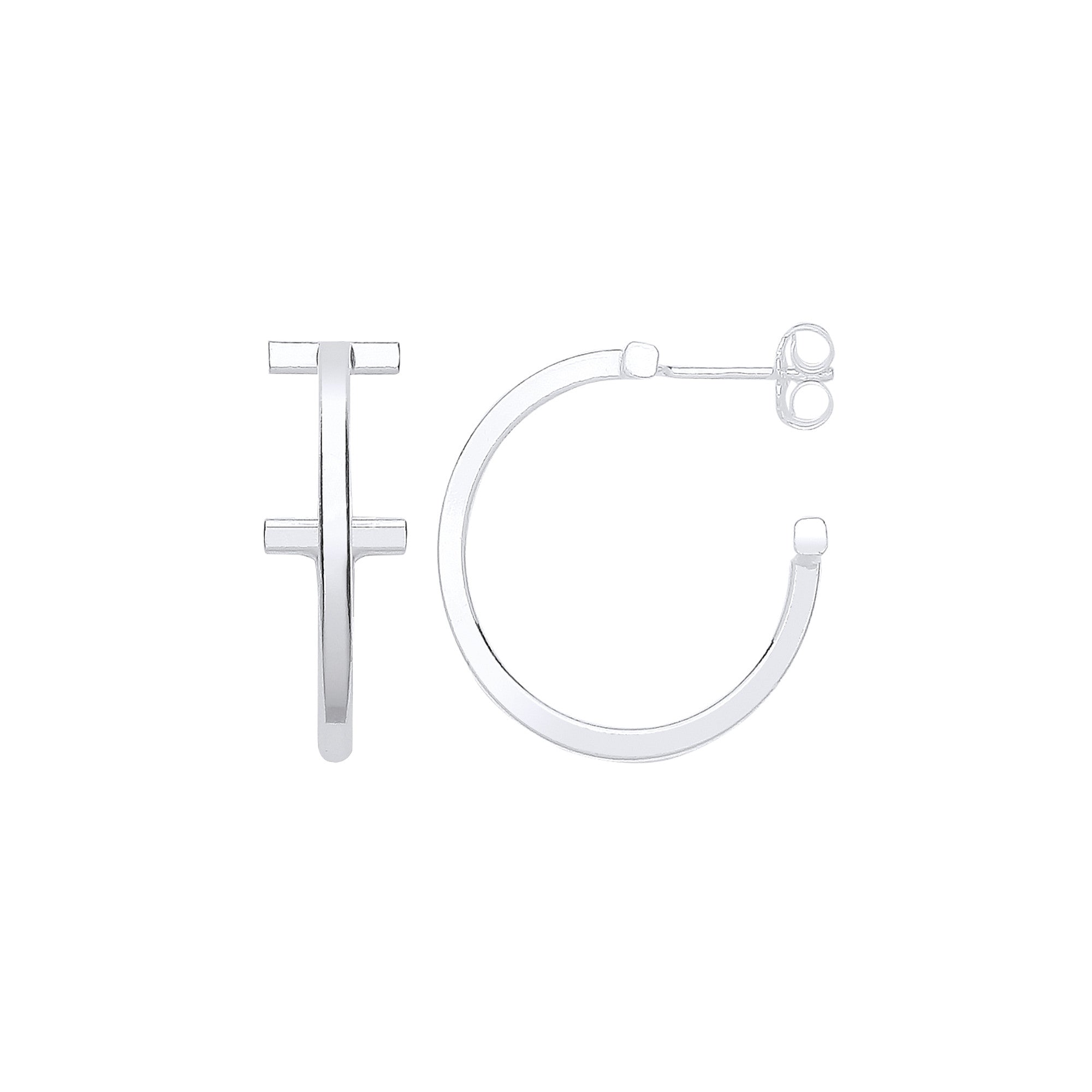 Sterling Silver T-Bar Hoop Earrings | 20mm