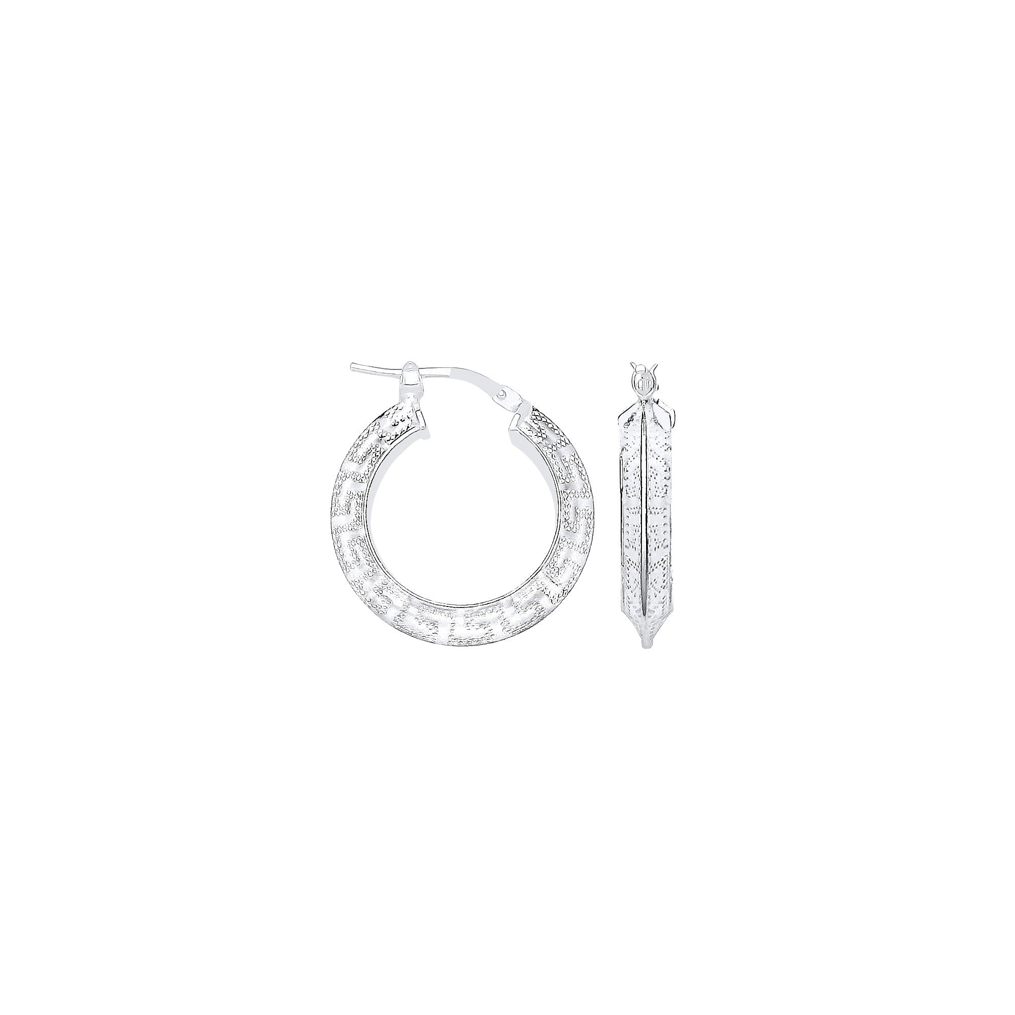 Sterling Silver Greek Key Hoop Earrings | 15mm
