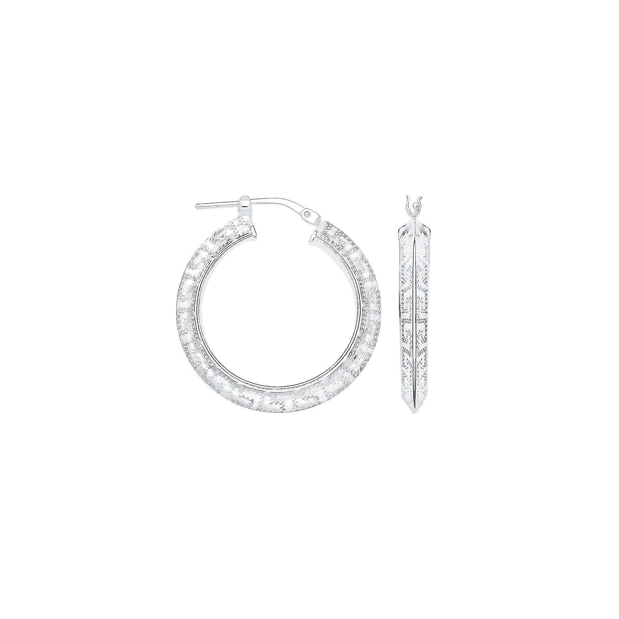 Sterling Silver Greek Key Hoop Earrings | 20mm