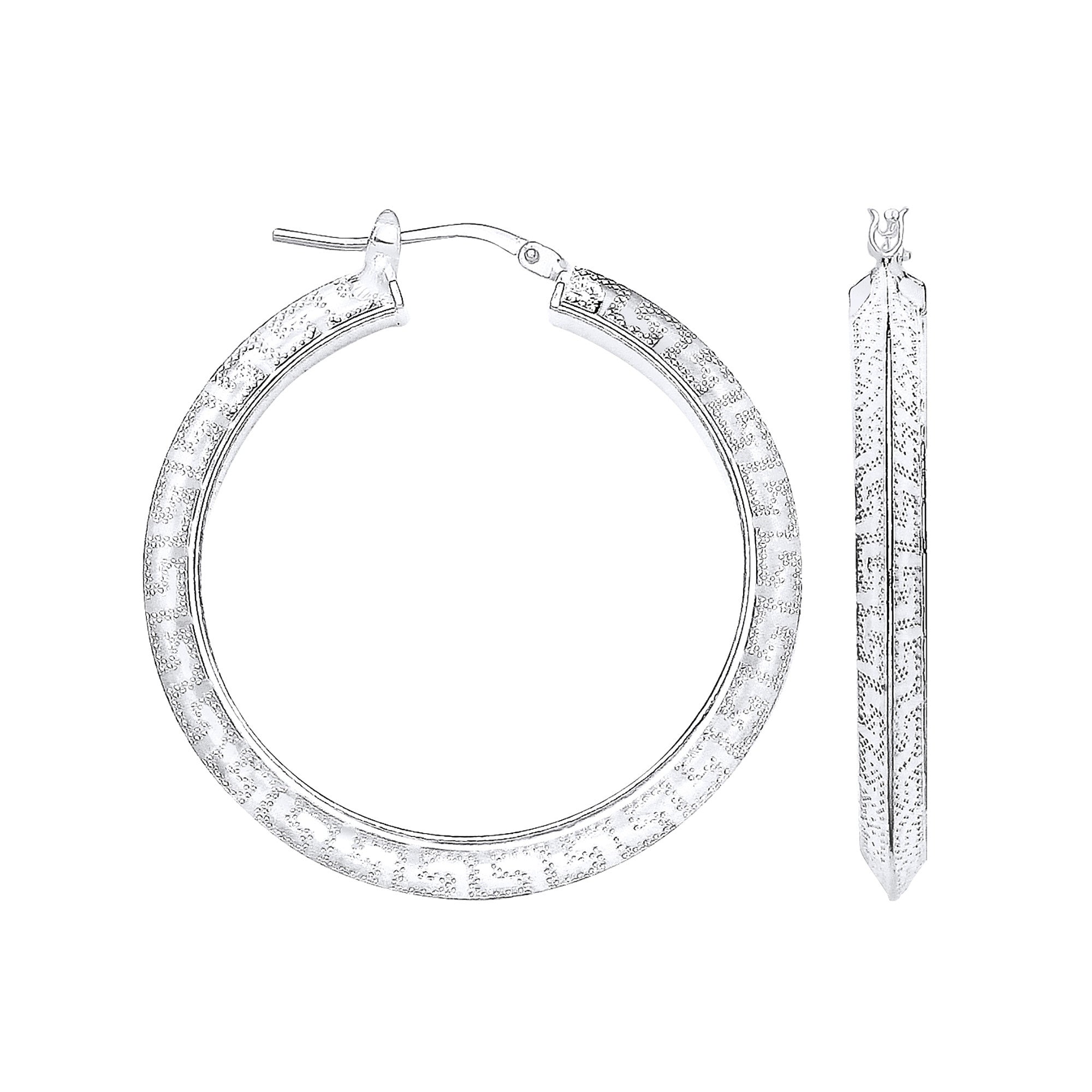 Sterling Silver Greek Key Hoop Earrings | 30mm