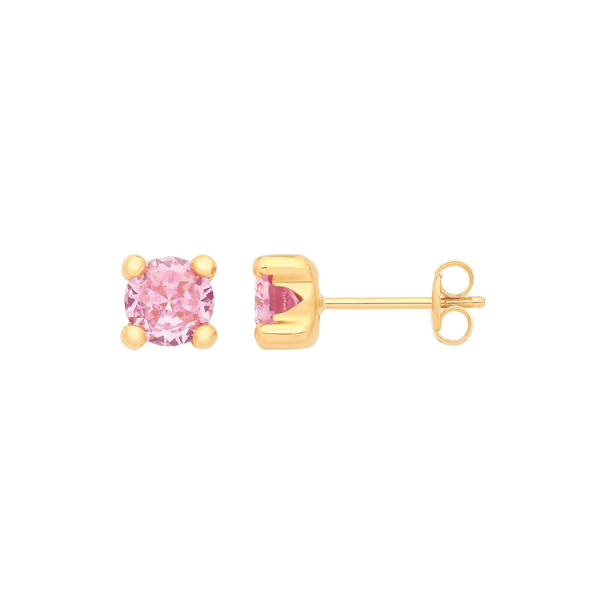 9ct Yellow Gold Pink CZ Stud Earrings | 5mm Round