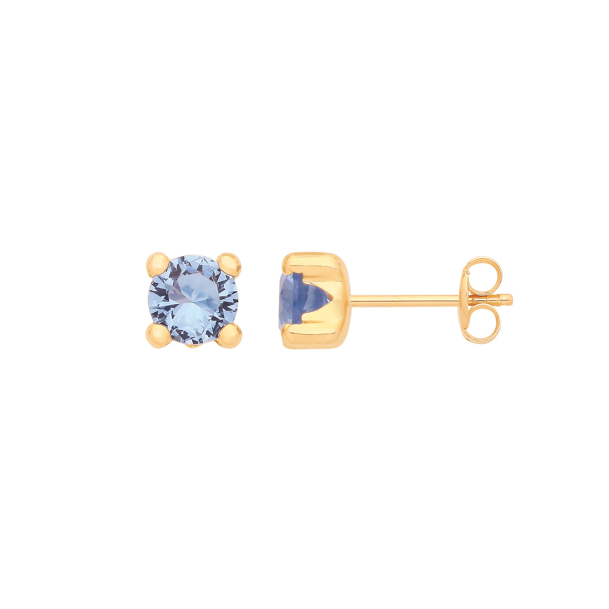 9ct Yellow Gold Blue CZ Stud Earrings | 5mm Round