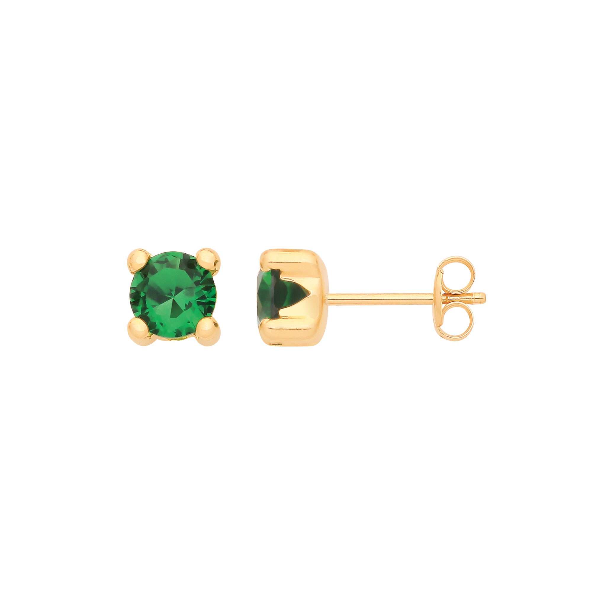 9ct Yellow Gold Green CZ Stud Earrings | 5mm Round