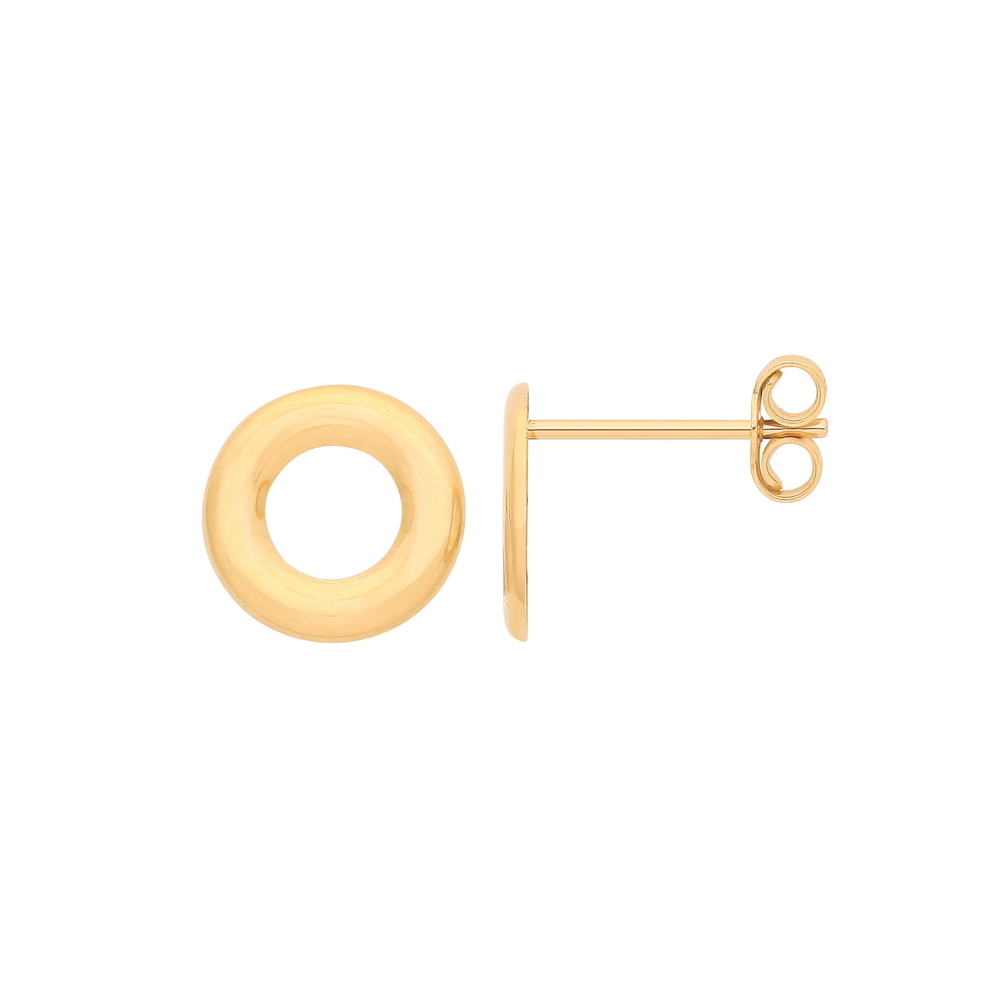 Yellow Gold Plain Circle Stud Earrings | 9mm