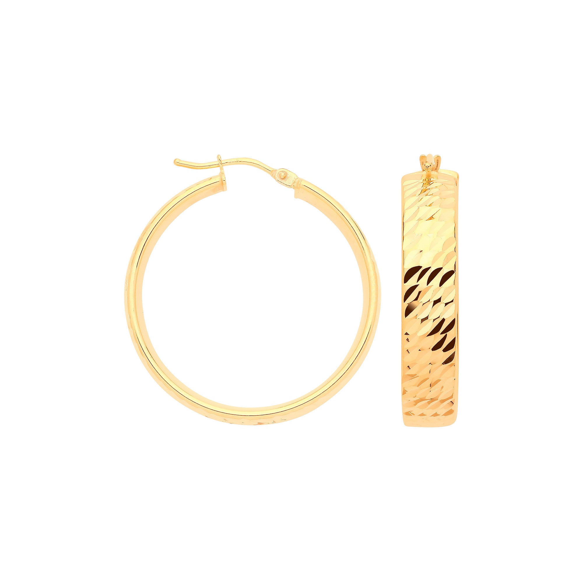 Yellow Gold Diamond Cut Wide Hoop Earrings | 25mm