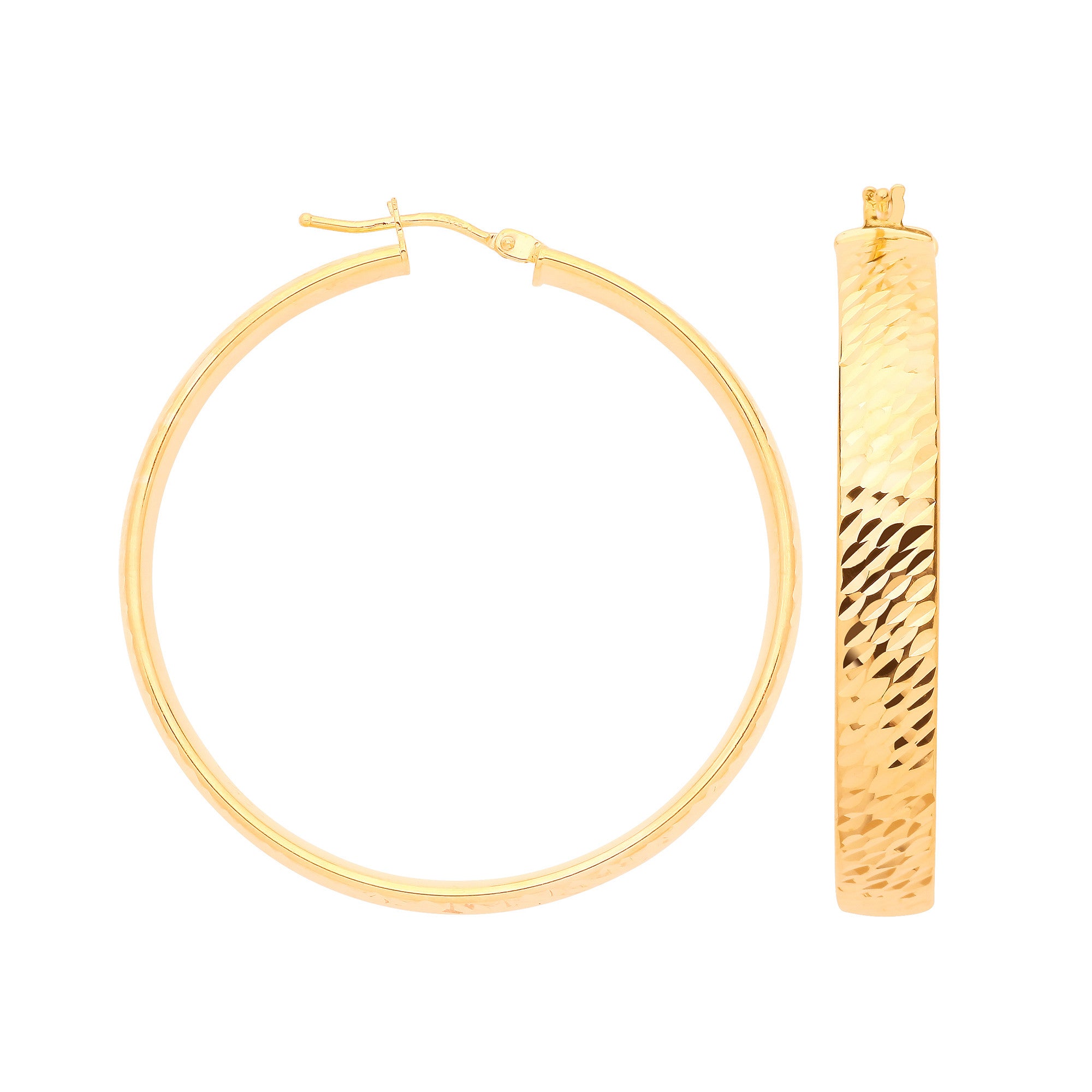 Yellow Gold Diamond Cut Wide Hoop Earrings | 35mm