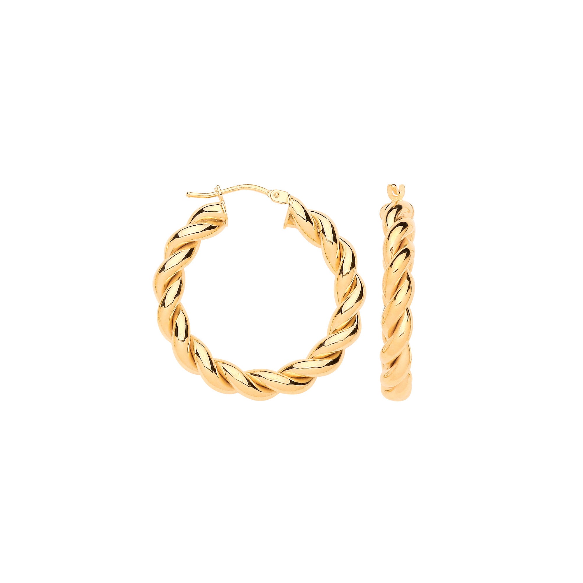 Yellow Gold Twist Hollow Hoop Earrings | 30mm