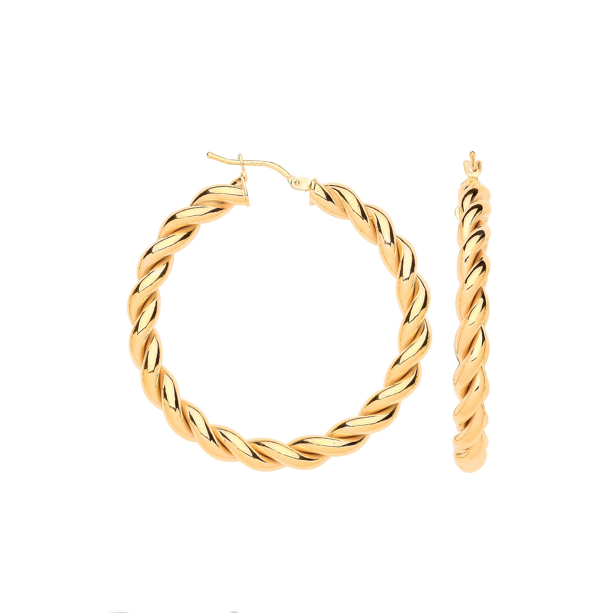 Yellow Gold Big Twist Hollow Hoop Earrings | 40mm