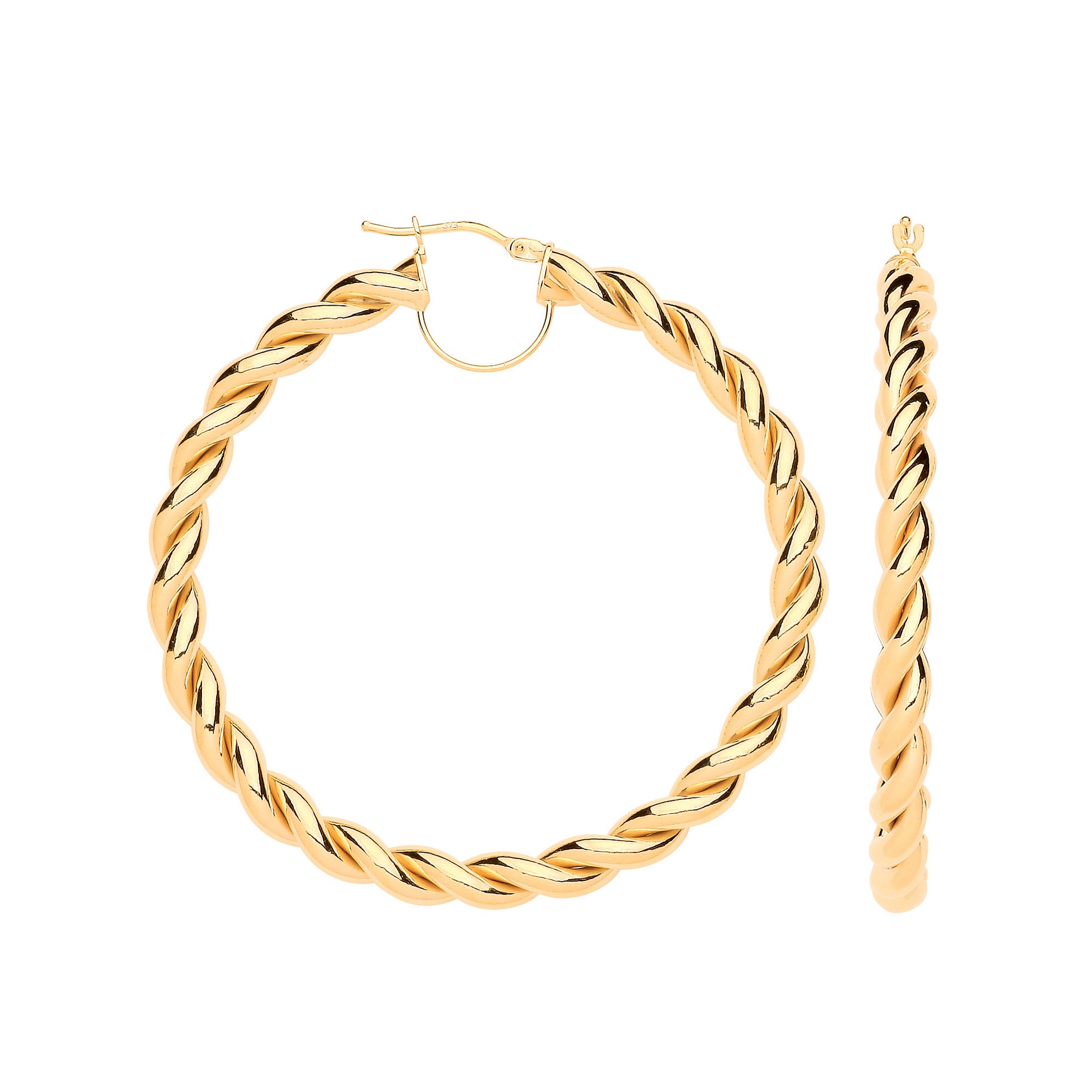Yellow Gold Big Twist Hollow Hoop Earrings | 50mm