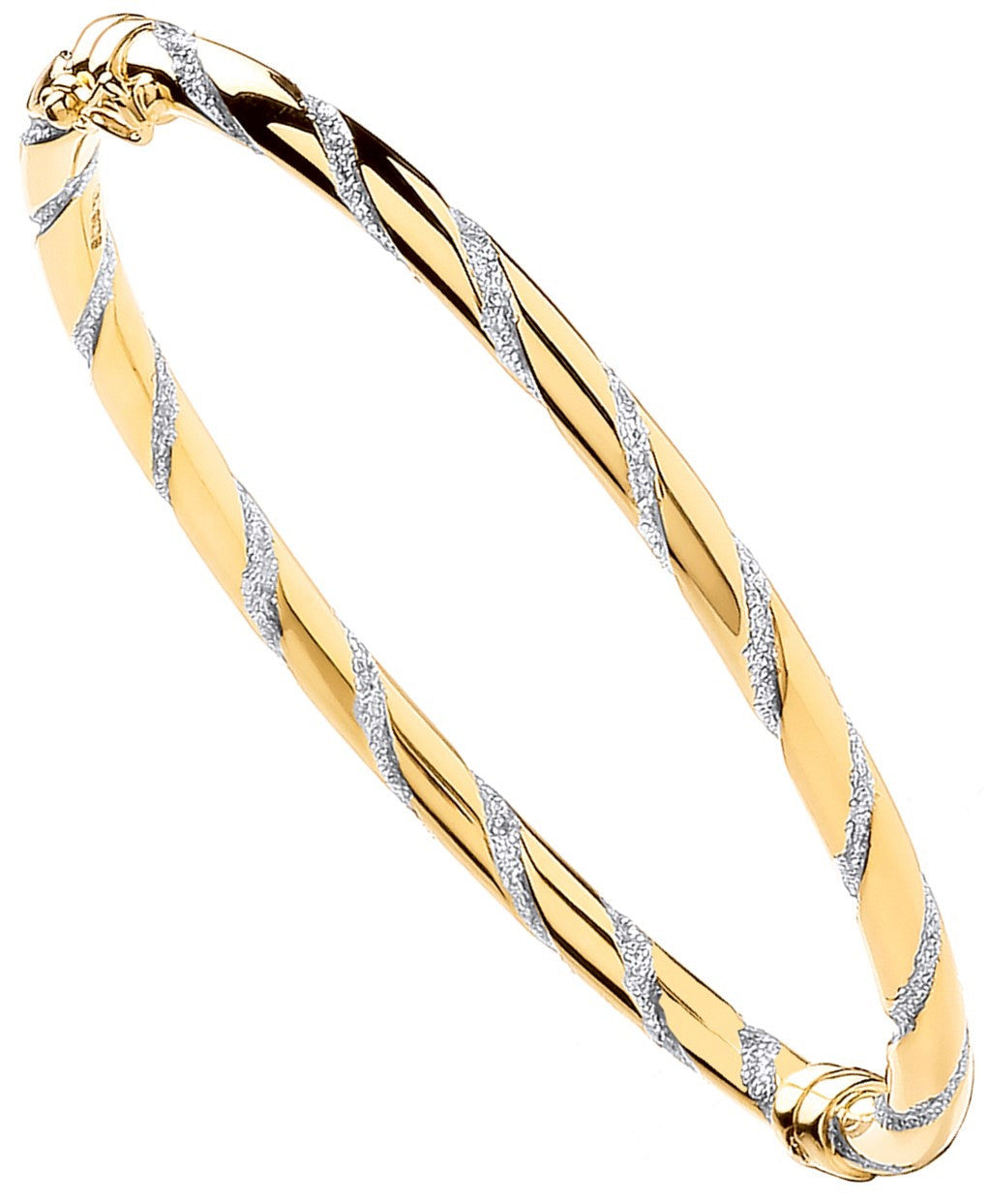 Yellow Gold & White Gold Glitter Stripe 4mm Twist Bangle