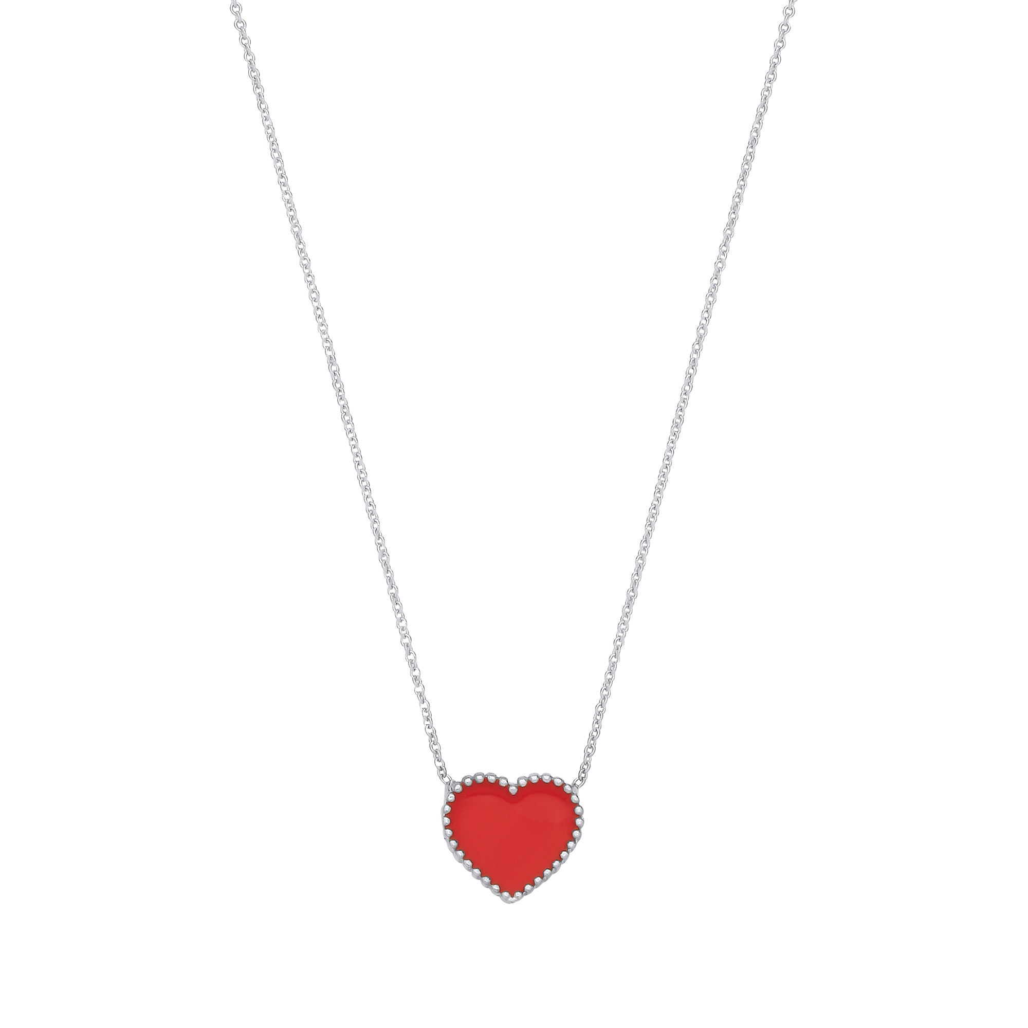 Sterling Silver Red Enamel Heart Pendant & Chain