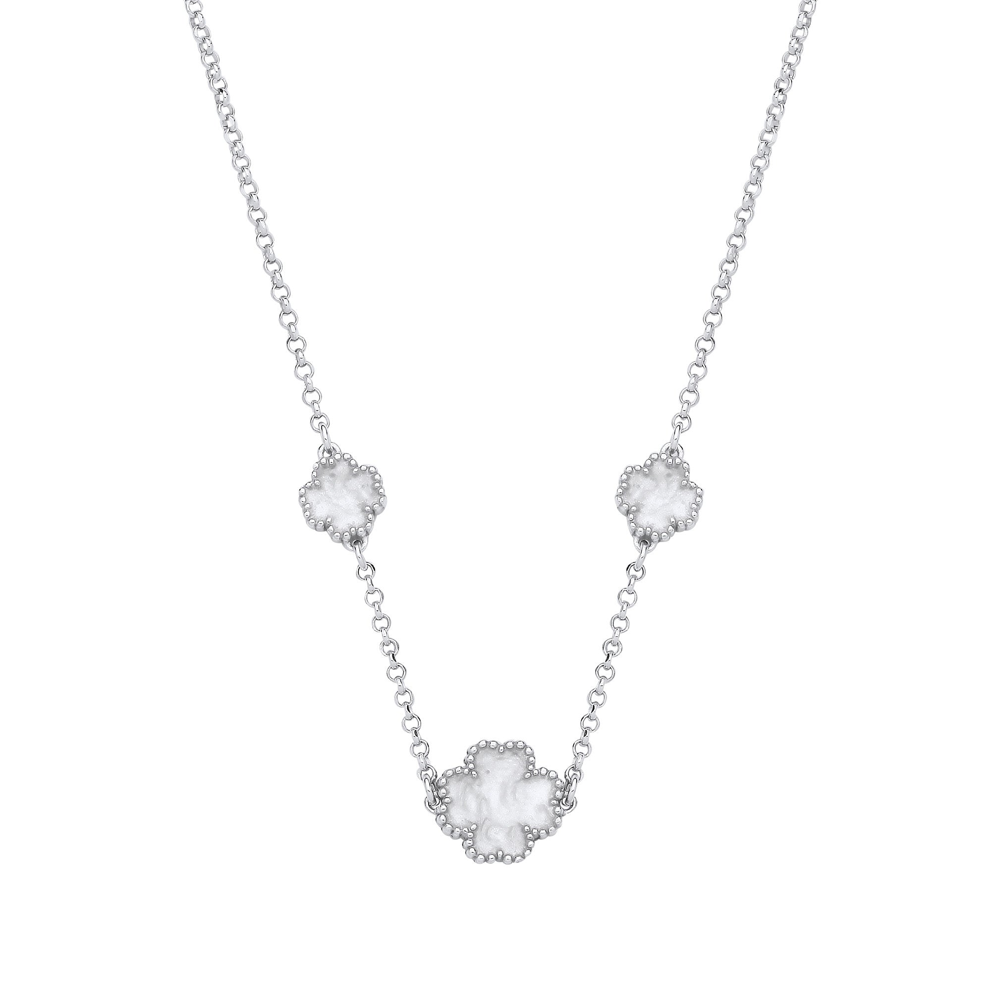 Sterling Silver White Enamel Four Leaf Clover Necklace