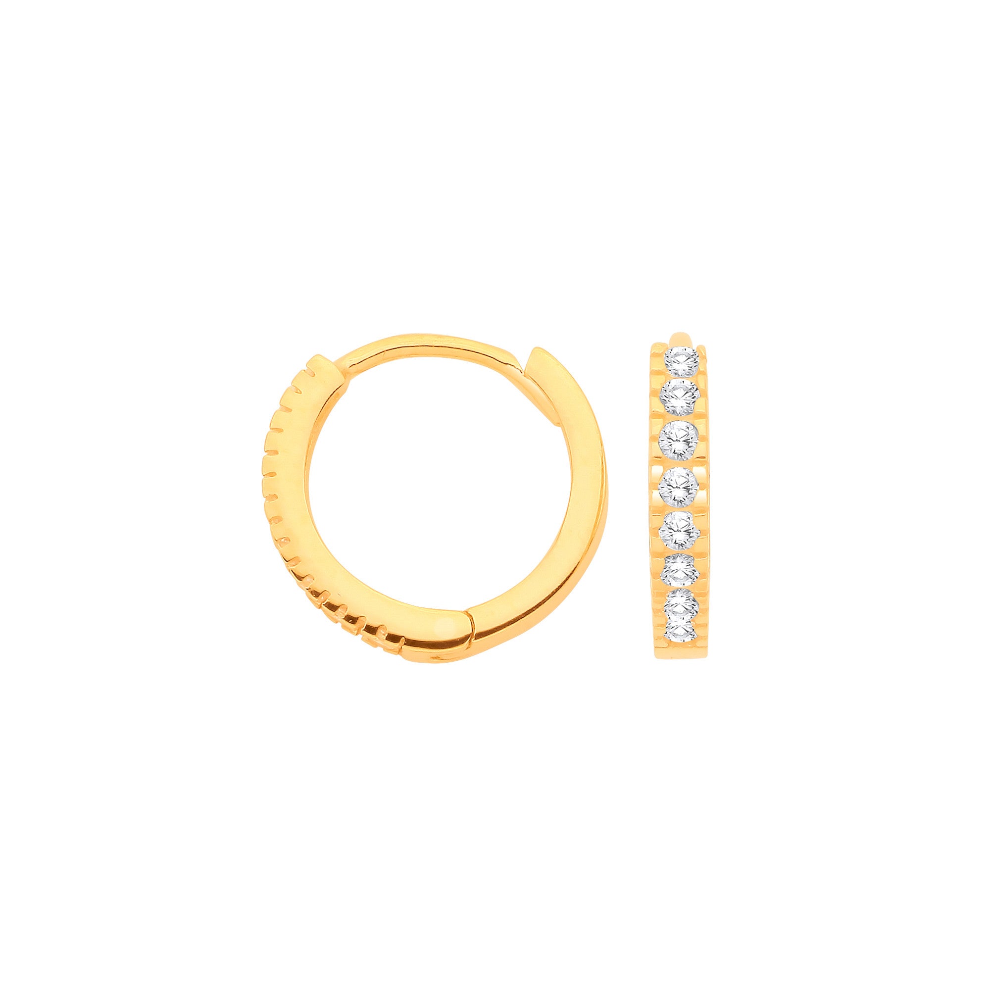 Yellow Gold 11.7mm Cubic Zirconia Huggie Earrings