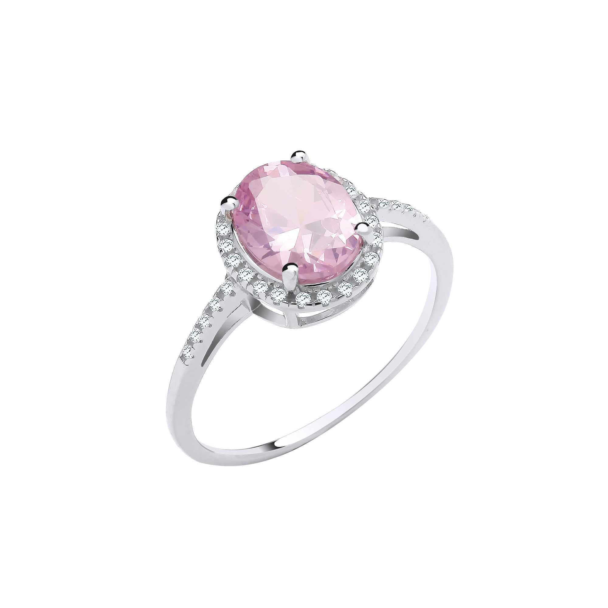 Sterling Silver Pink Oval CZ Engagement Ring
