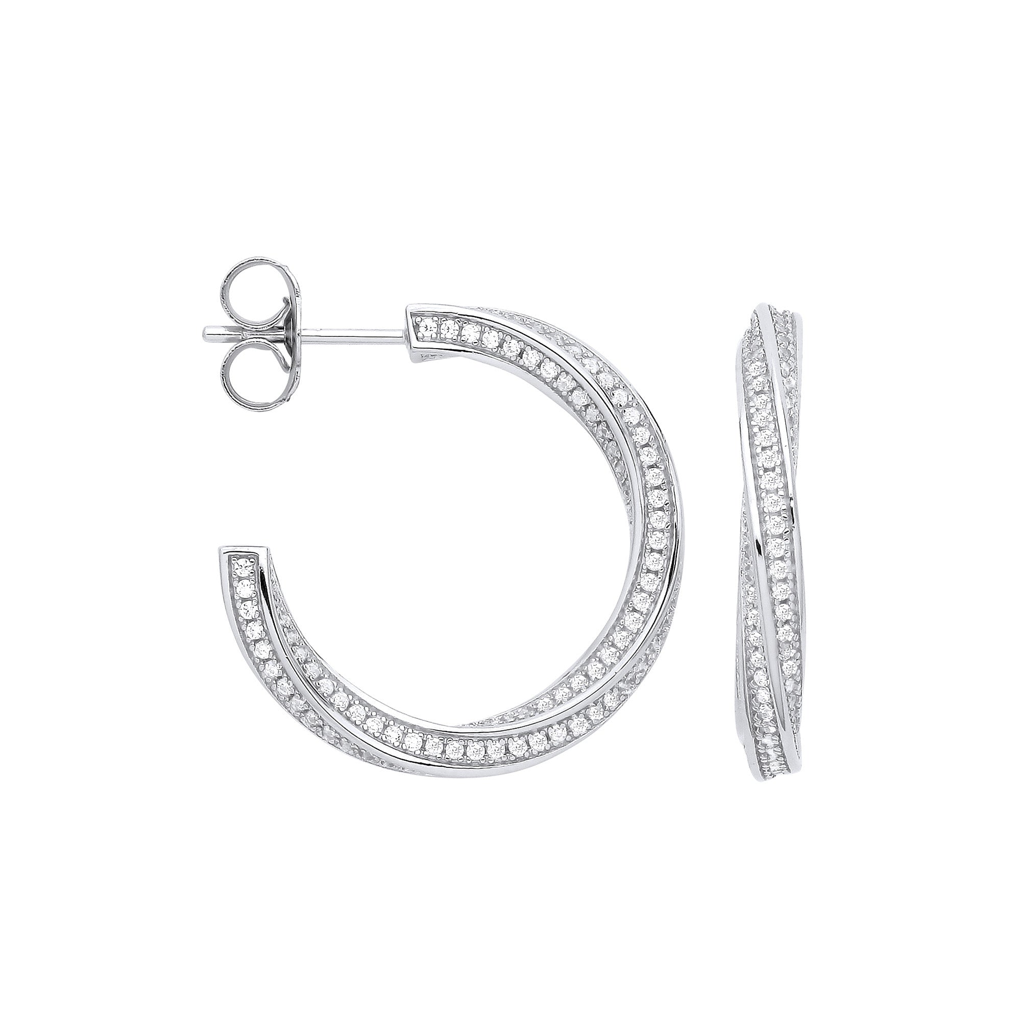 Sterling Silver CZ Twist Hoop Earrings