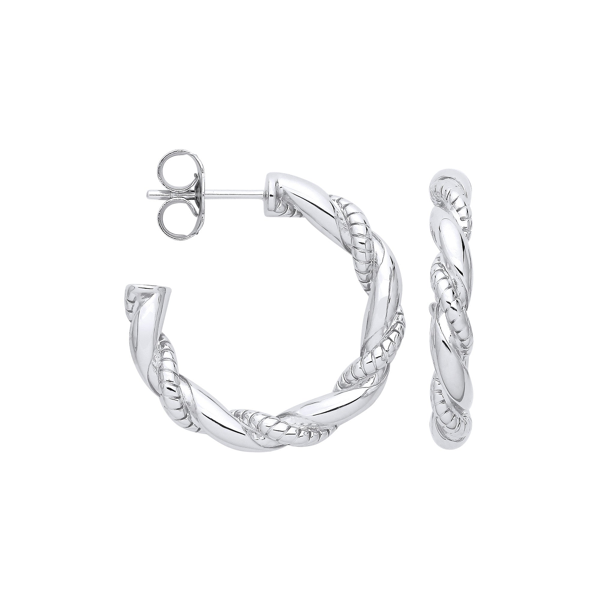 Sterling Silver Plain & Ribbed Twisted Hoop Earrings