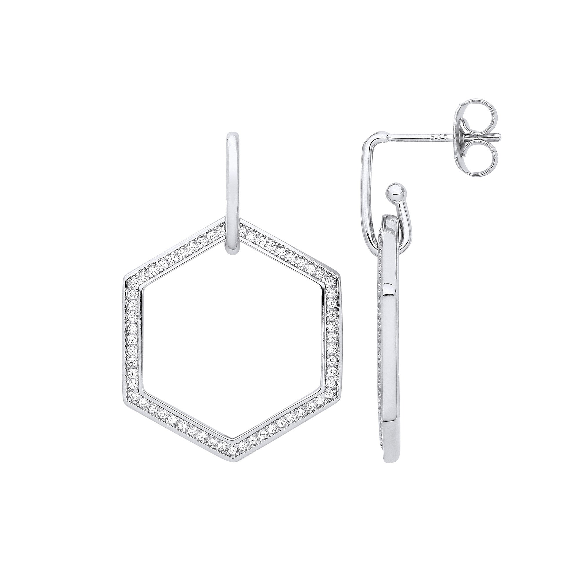 Sterling Silver CZ Honeycomb Earrings