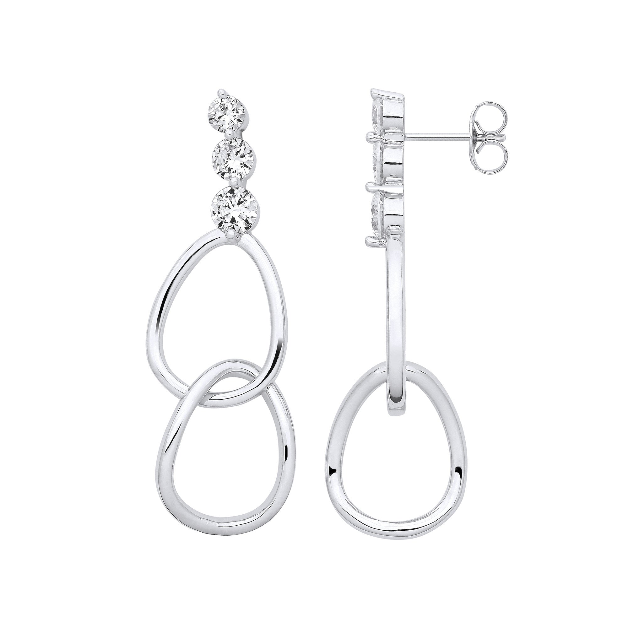 Sterling Silver Interlocked Teardrop CZ Earrings