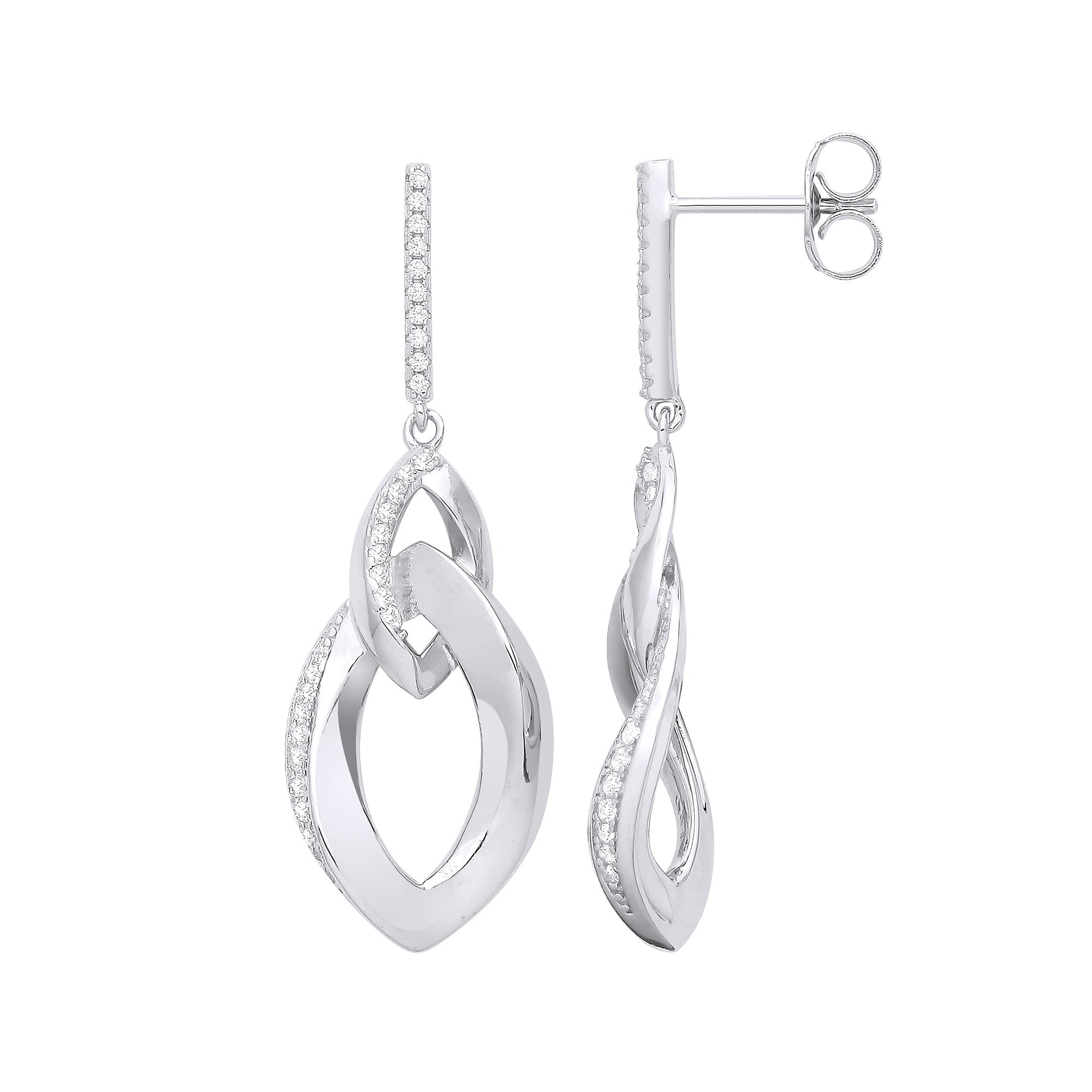 Sterling Silver Graduated Oval CZ Drop Earrings