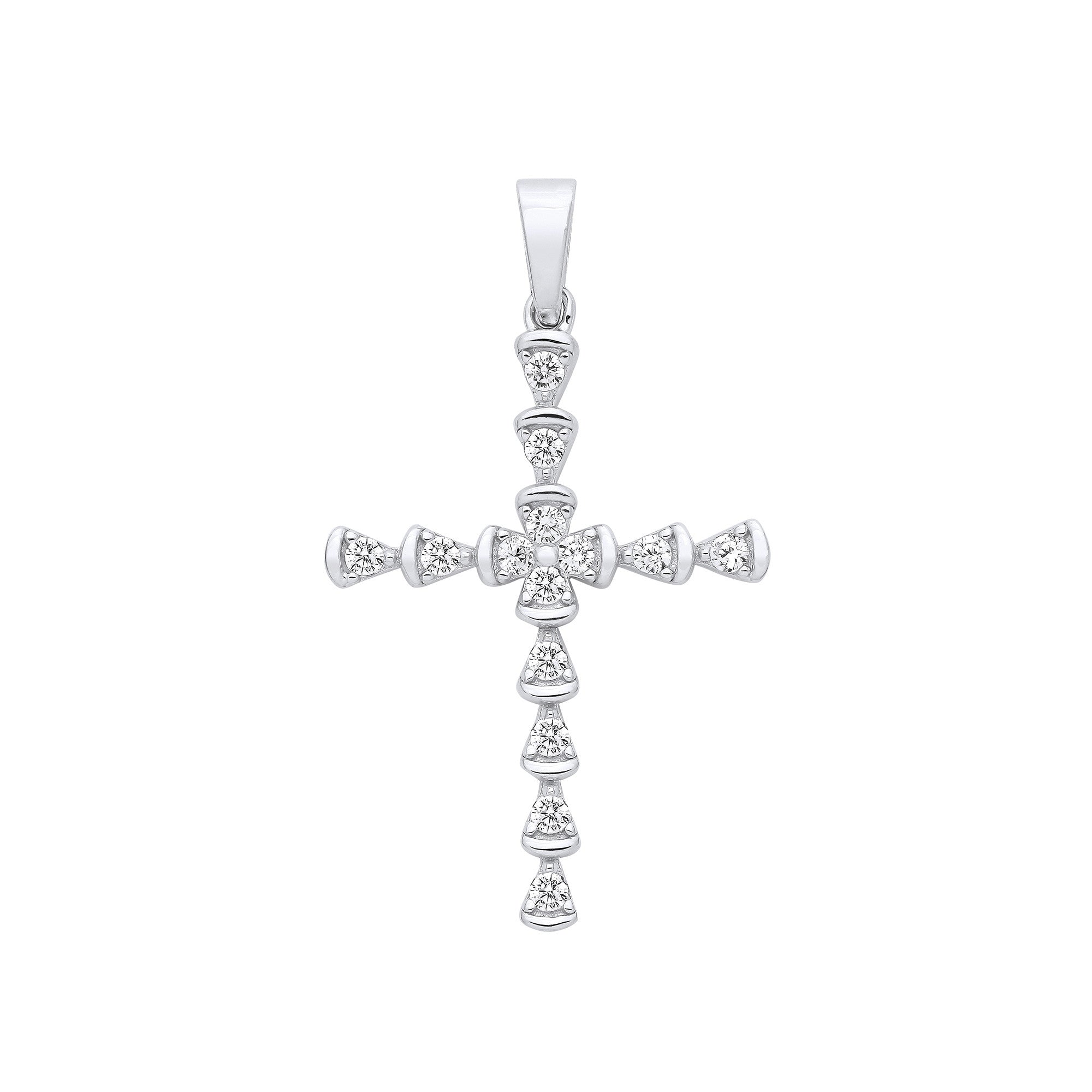 Sterling Silver Part Rub-Over CZ Cross Pendant | Wide