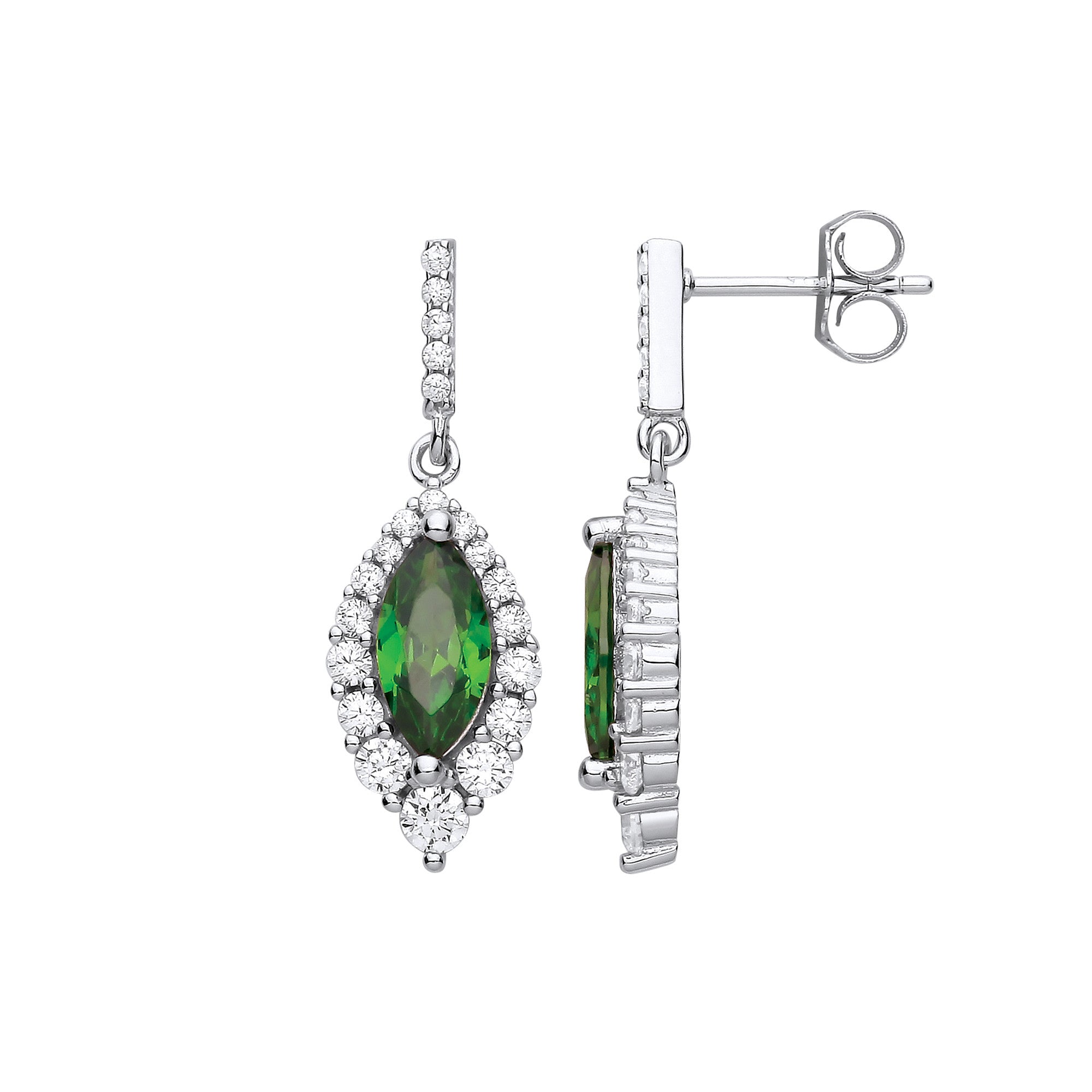Sterling Silver Green Marquise CZ Drop Earrings