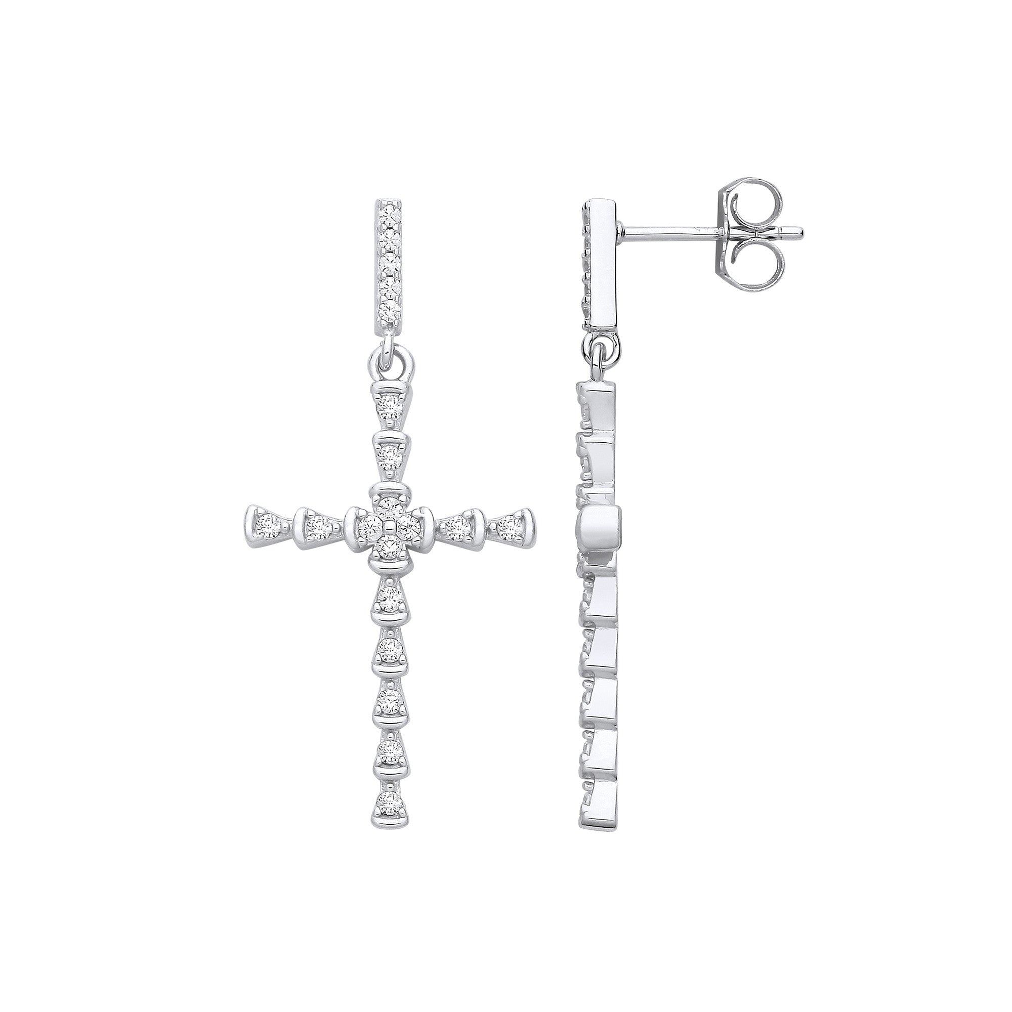 Sterling Silver Part Rub-Over CZ Cross Pendant