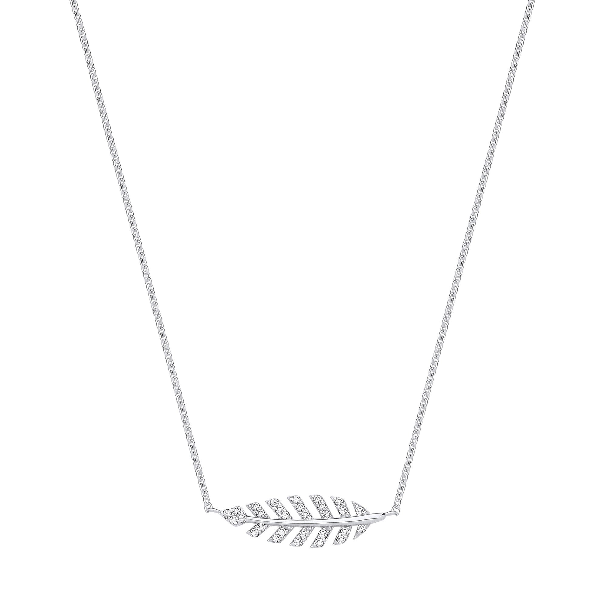 Sterling Silver CZ Feather Necklace