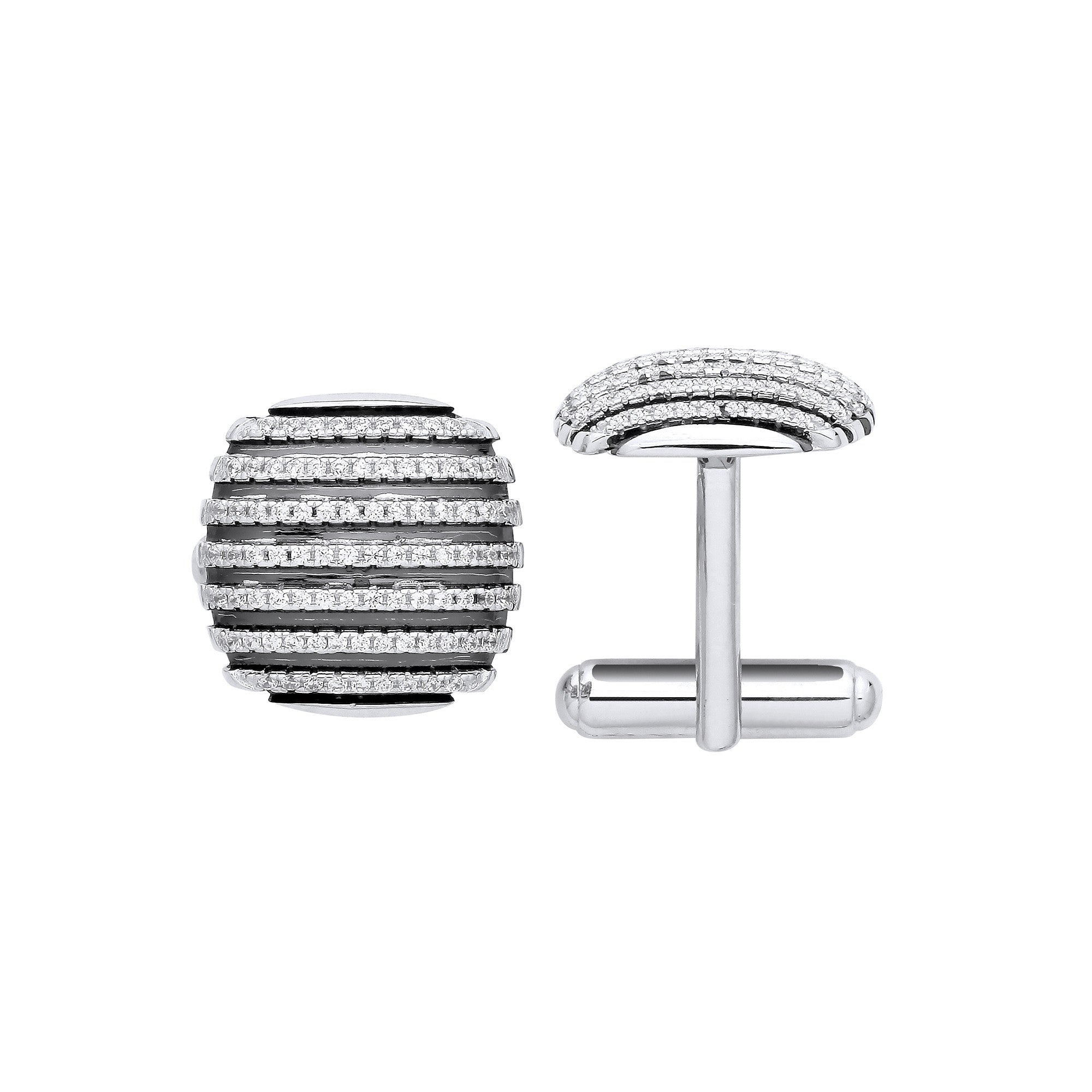 Silver & Black Stripe CZ Domed Cufflinks