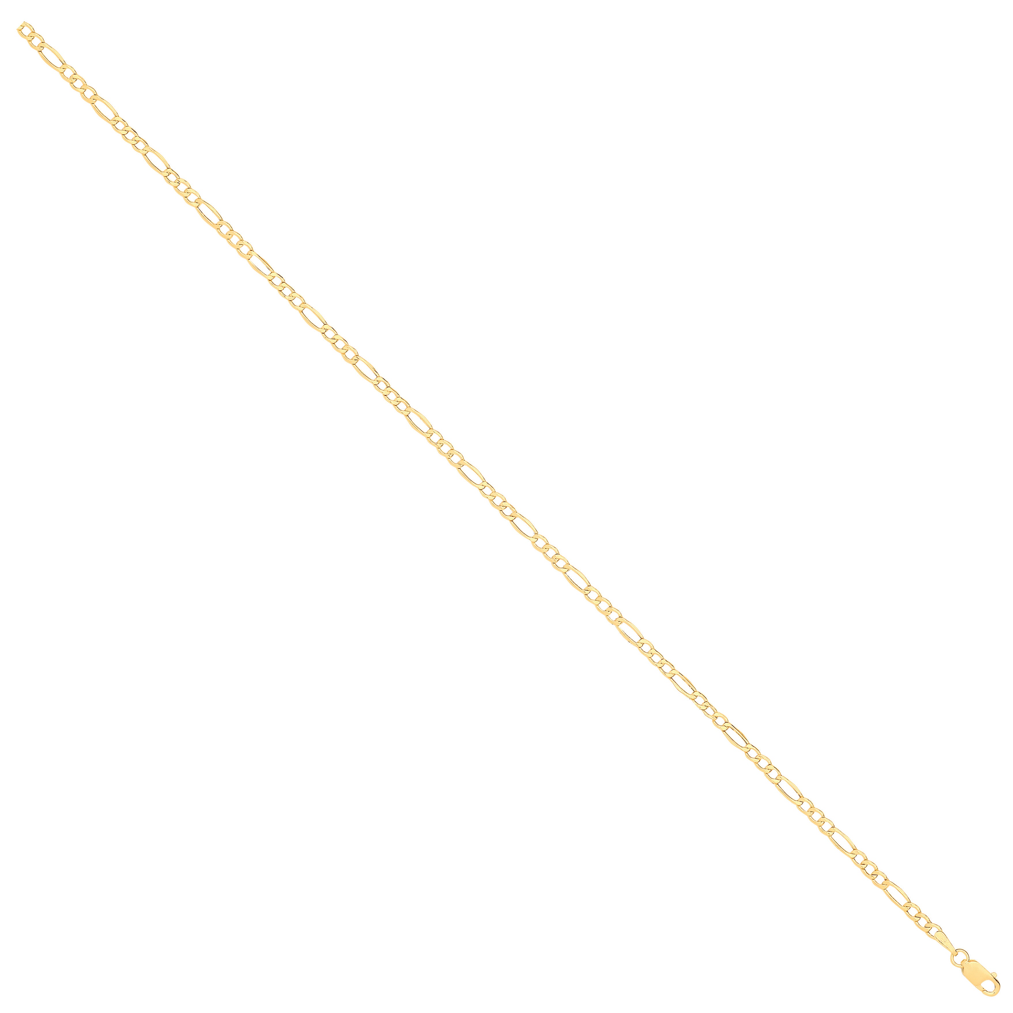 14ct Yellow Gold Hollow Beveled Figaro Chain | 2.6mm