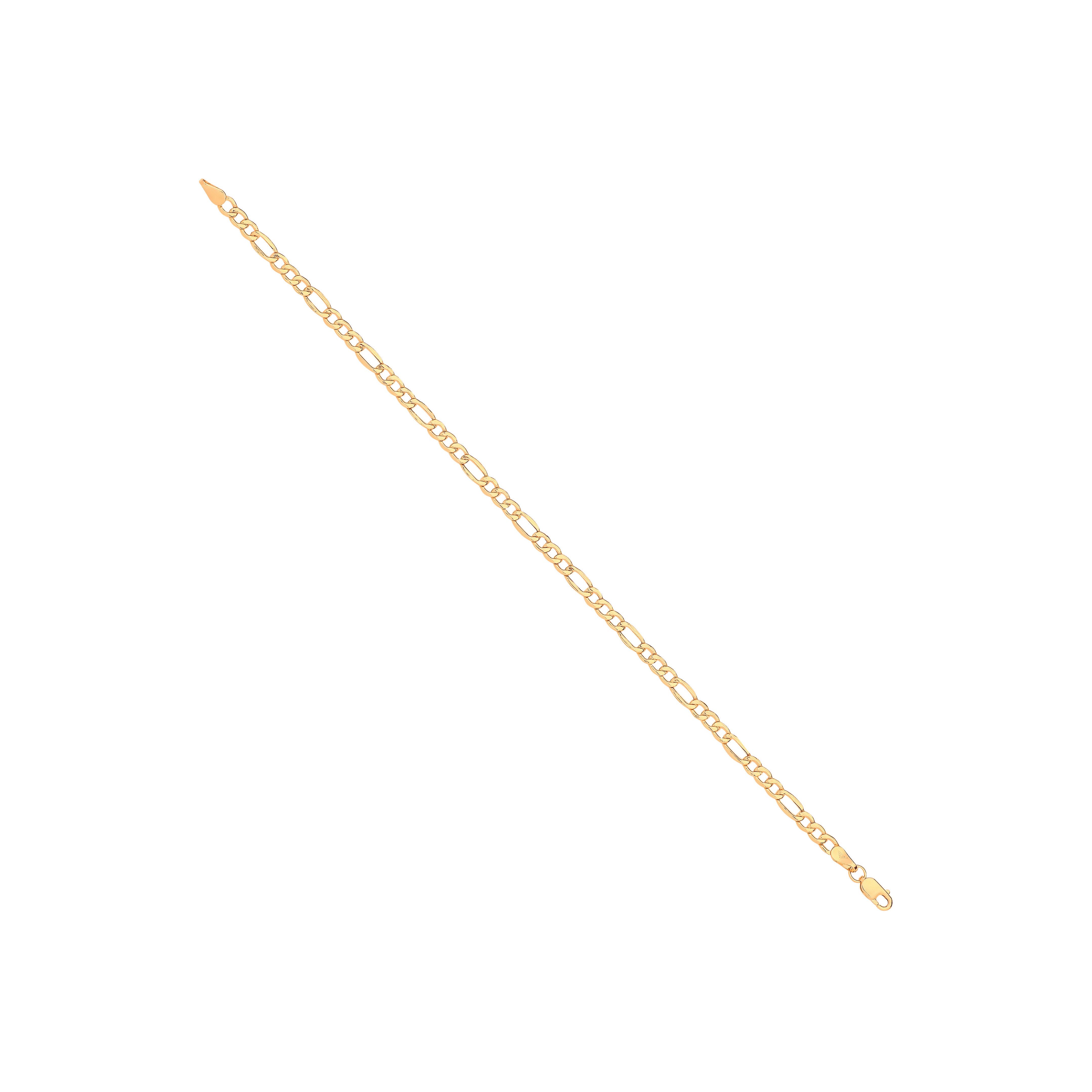 14ct Yellow Gold Hollow Beveled Figaro Chain | 3.4mm