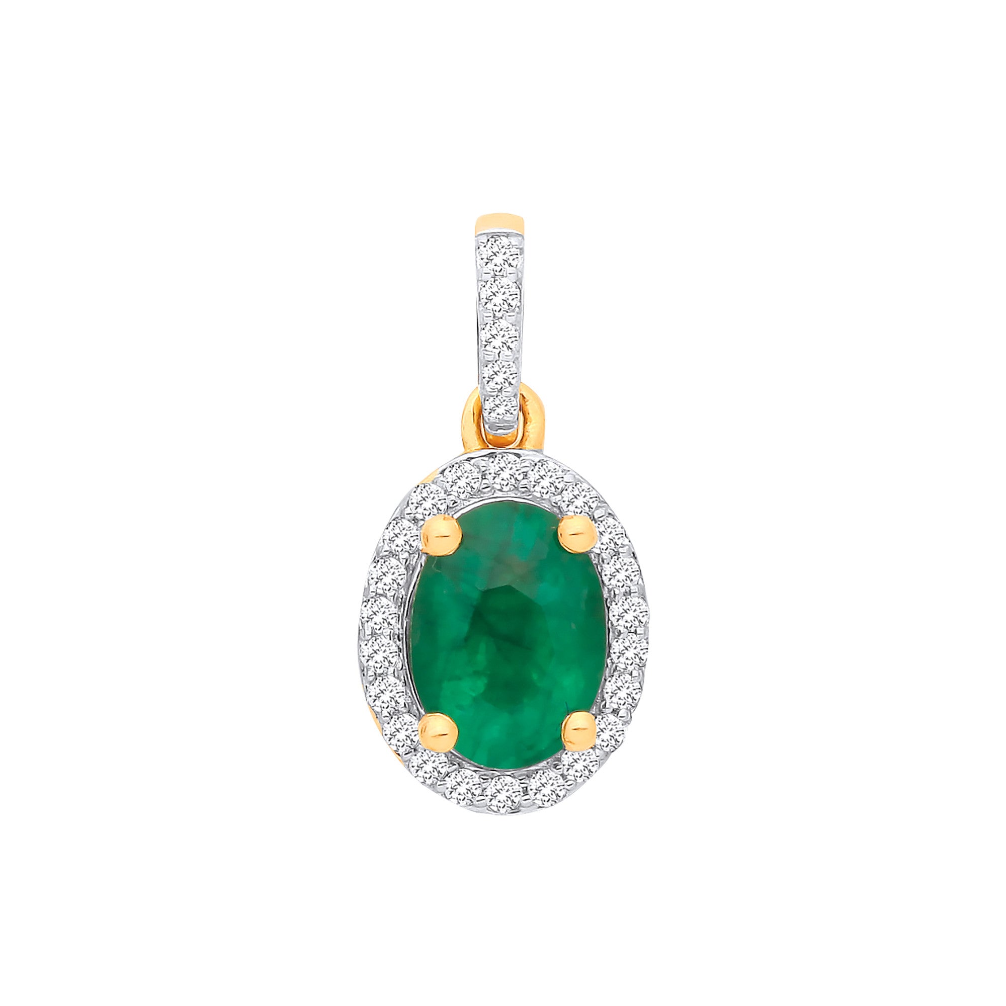 18ct Yellow Gold Diamond & Emerald Pendant 0.10ctw Diamond & 0.70ctw Emerald