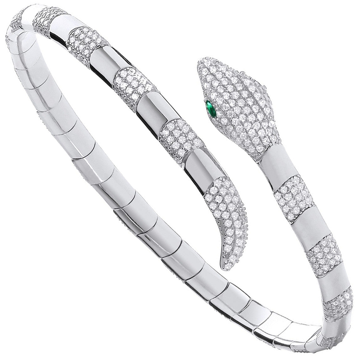 Sterling Silver CZ Snake Bangle for Women | 4.7mm