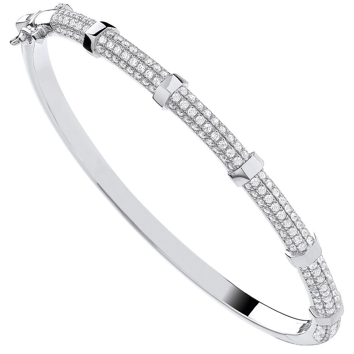 Silver Cubic Zirconia Bangle with Hex Nut Detail