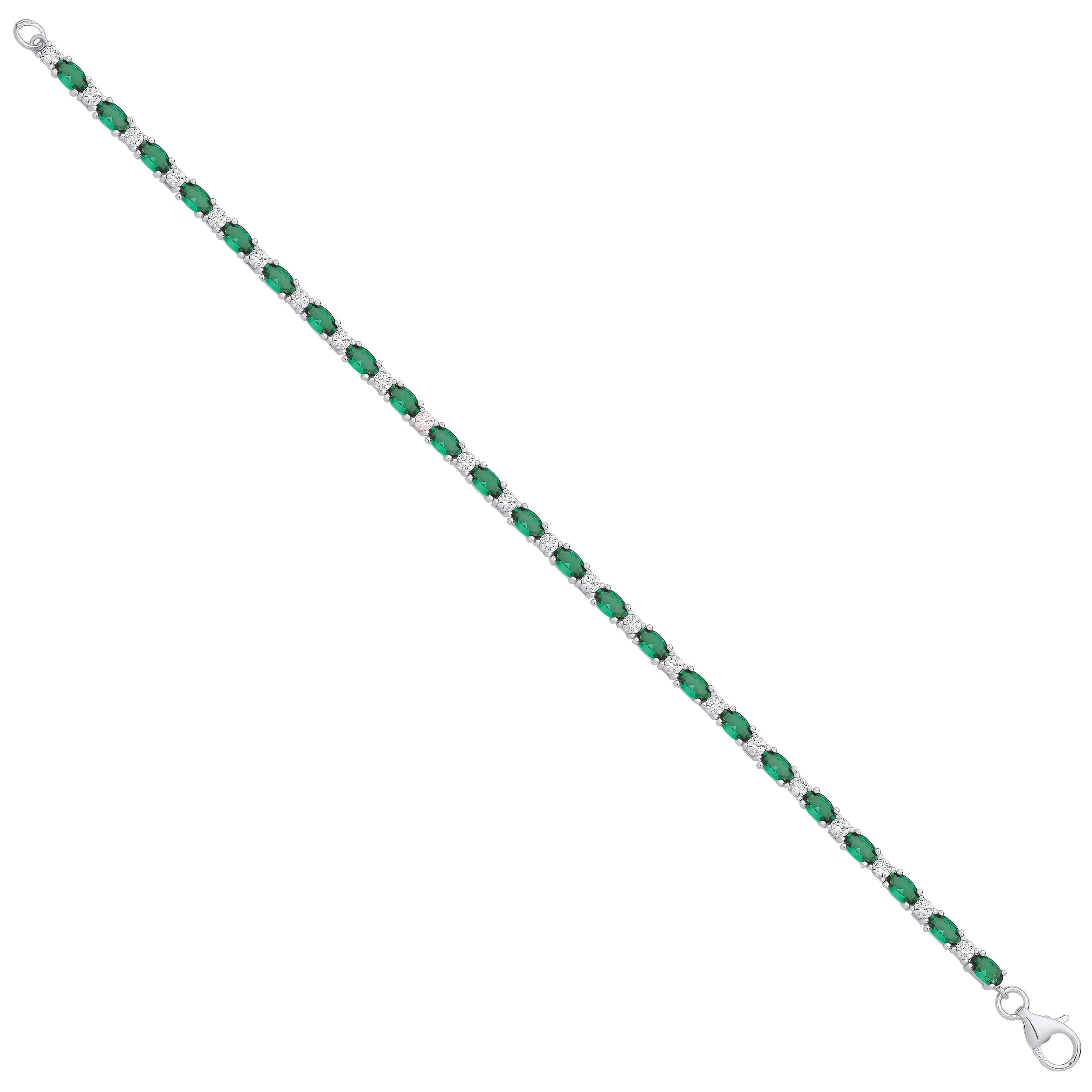 Silver Green & Clear CZ Tennis Bracelet