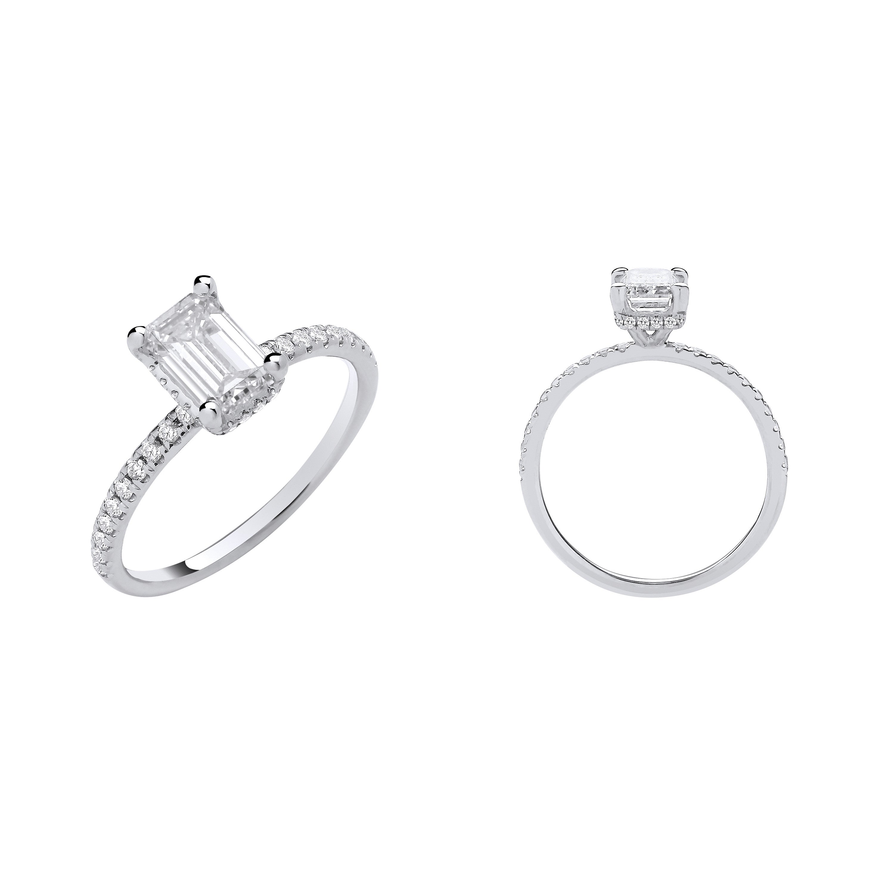 18ct White Gold 1.23ctw Emerald Cut LAB GROWN Hidden Halo  Diamond Ring IGI Certified